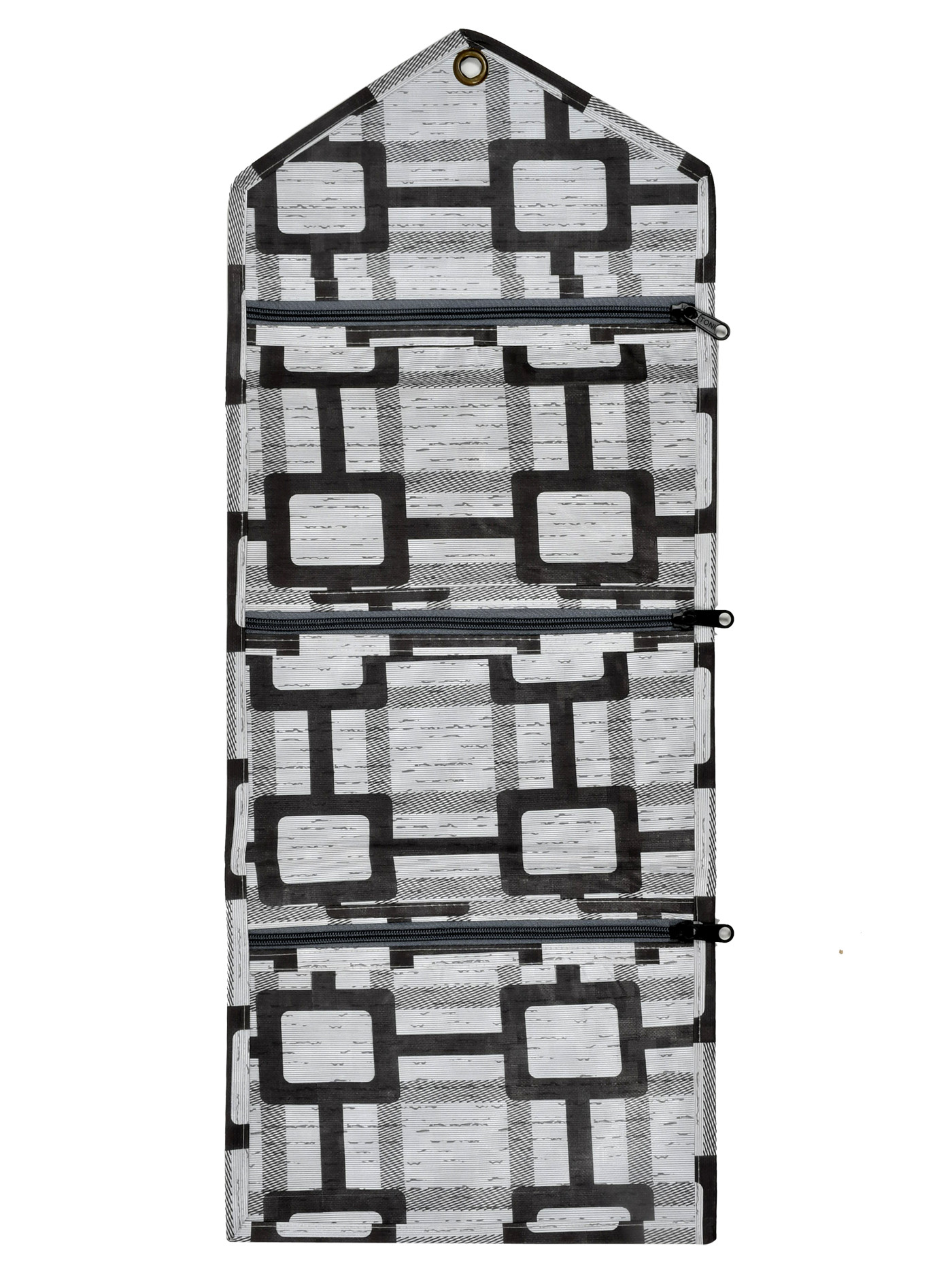 Kuber Industries Square Printed Wall Hanging Magazine Letter Holder/Organizer With 3 Zipper Pockets (Grey)-HS43KUBMART25747