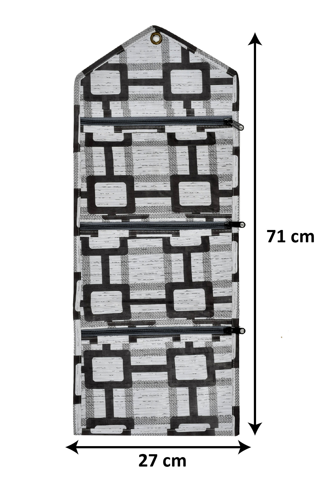Kuber Industries Square Printed Wall Hanging Magazine Letter Holder/Organizer With 3 Zipper Pockets (Grey)-HS43KUBMART25747