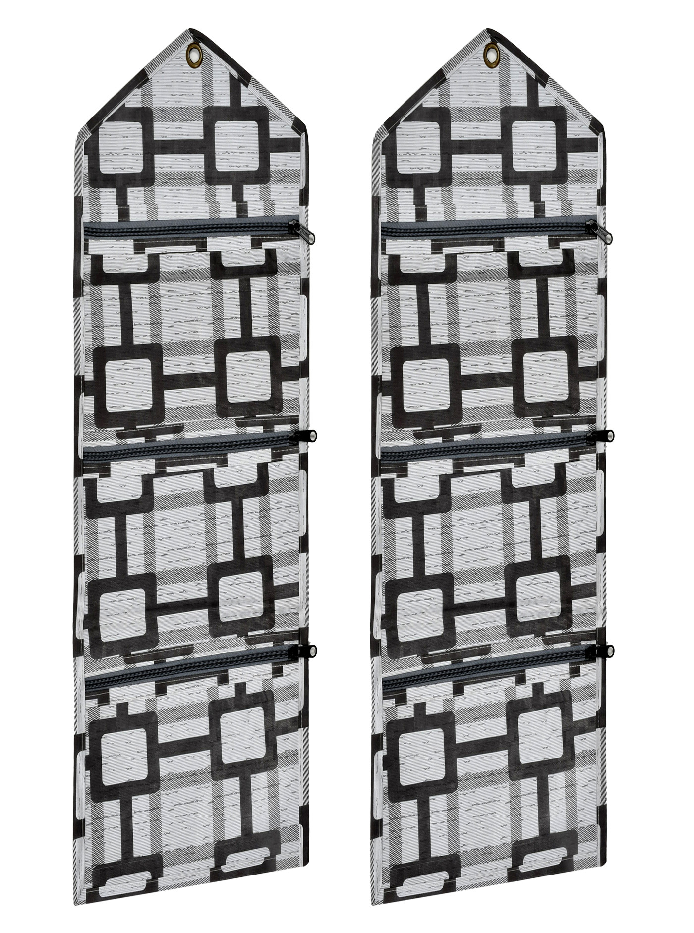 Kuber Industries Square Printed Wall Hanging Magazine Letter Holder/Organizer With 3 Zipper Pockets (Grey)-HS43KUBMART25747