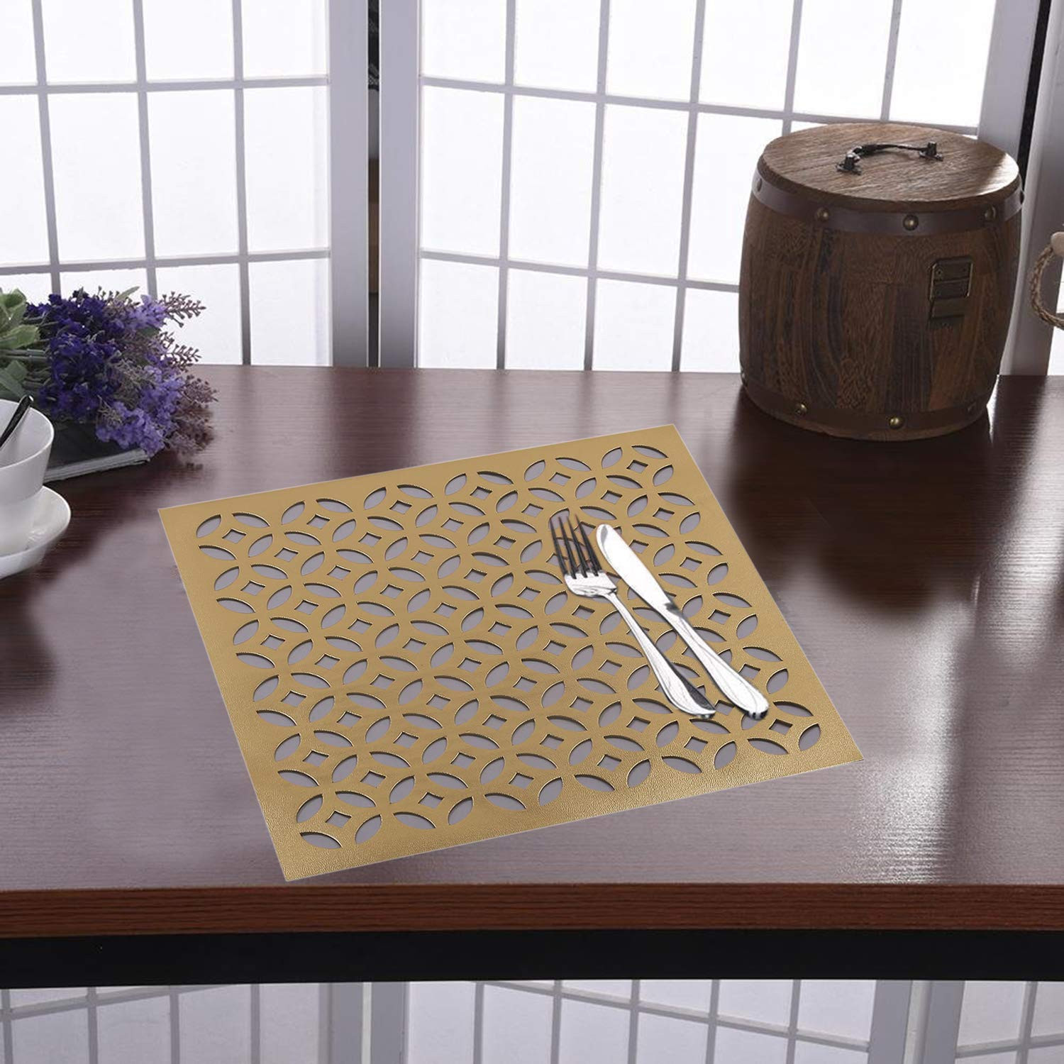 Kuber Industries Square Soft Leather Table Placemats, Set of 4 (Gold)