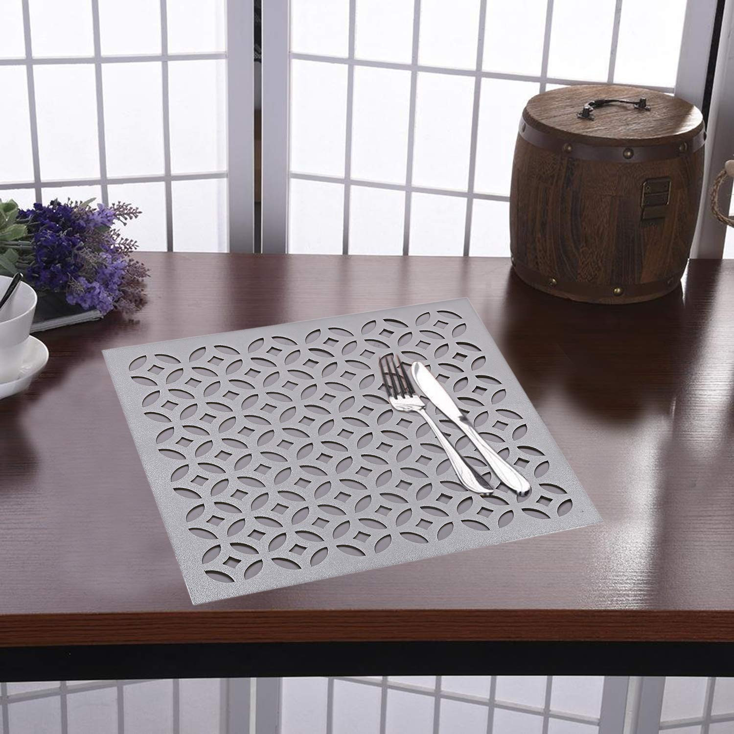 Kuber Industries Square Soft Leather Table Placemats, Set of 4 (Silver)