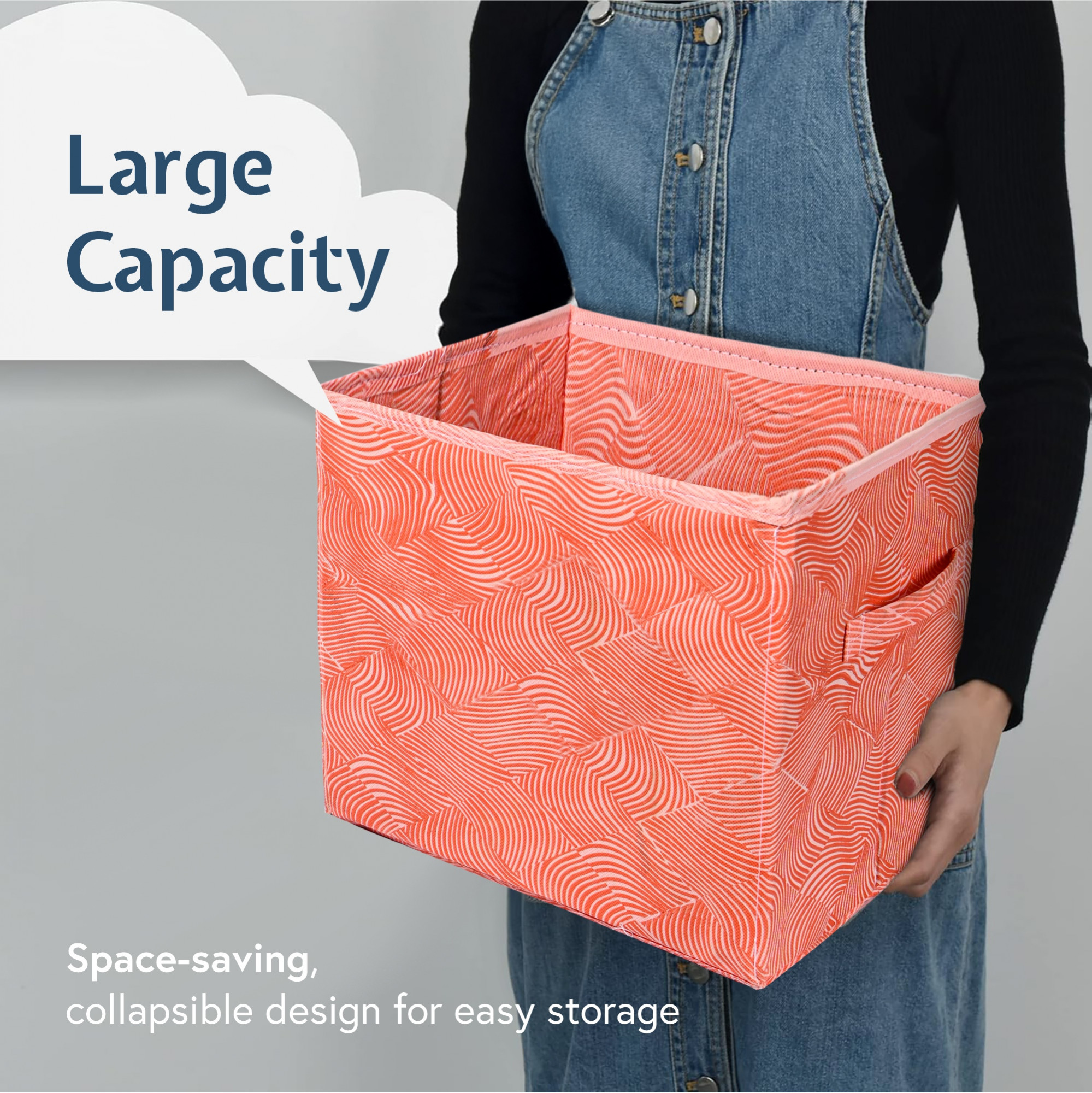 Kuber Industries Square Storage Box for Wardrobe with Handle  Foldable Closet Organizers  Baby Clothes Organizer  Drawer Storage for Clothes  Toys Items  Large - Zig Zag  Orange