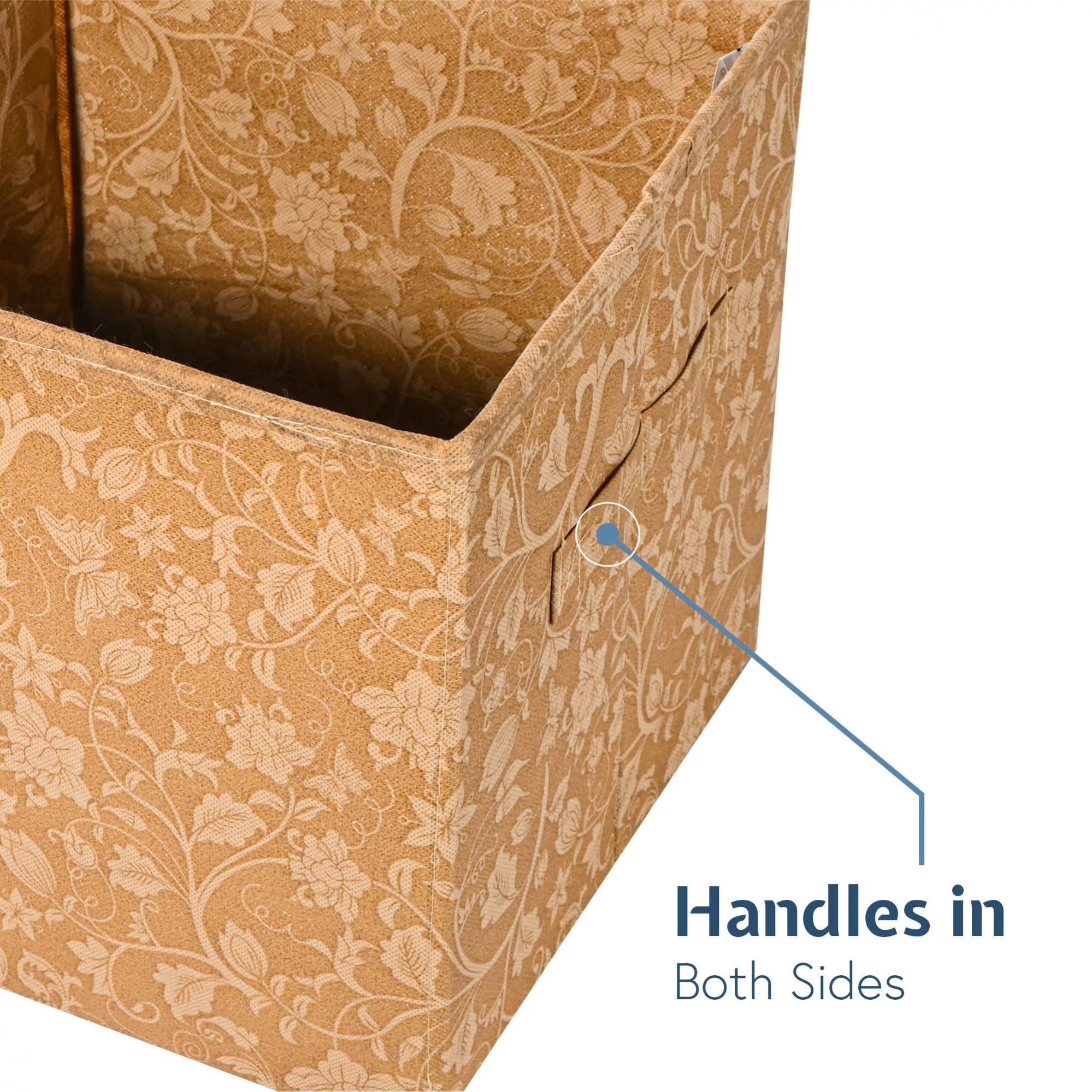 Kuber Industries Square Storage Box for Wardrobe with Handle  Foldable Closet Organizers  Baby Clothes Organizer  Drawer Storage for Clothes  Toys Items  Large - New Flower  Brown