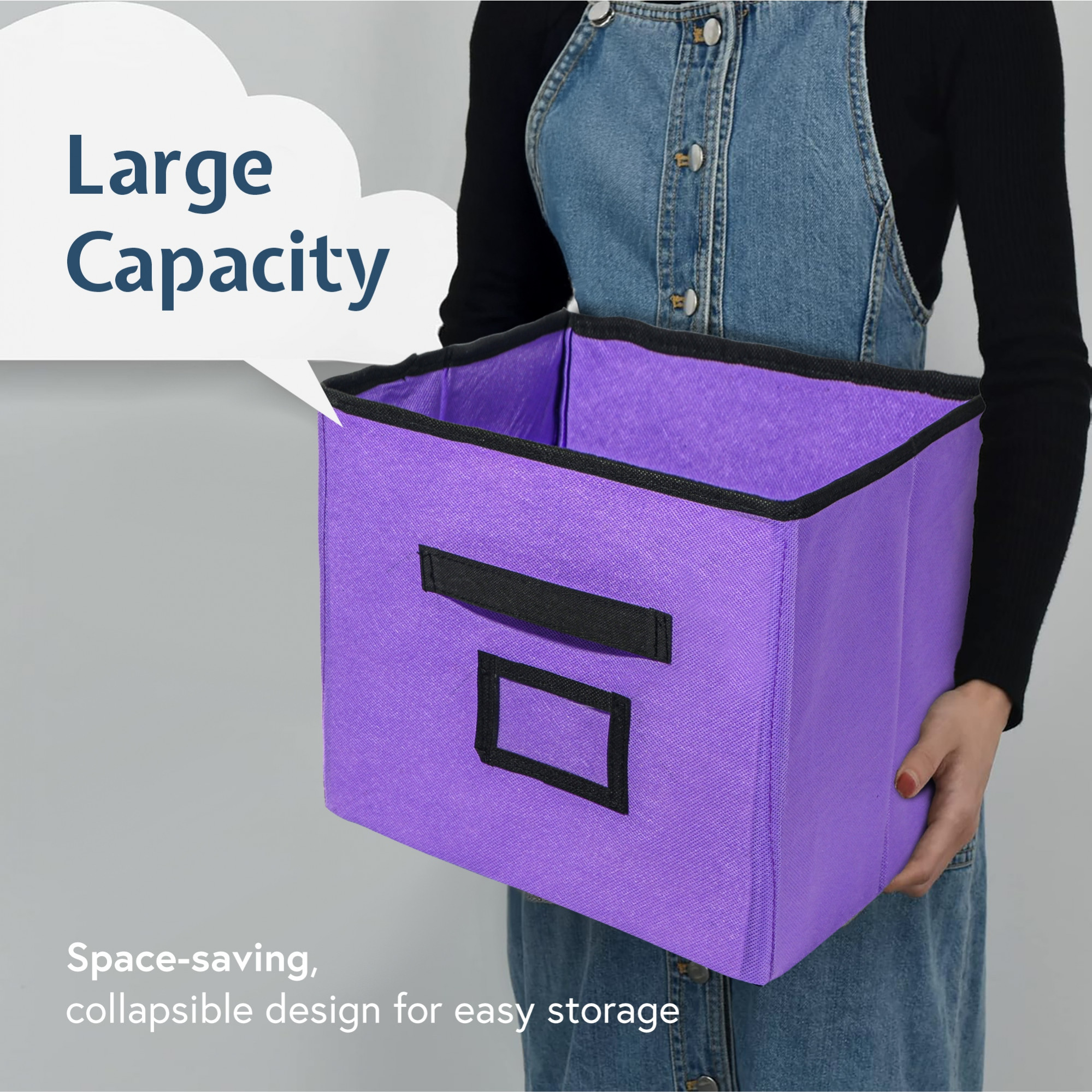 Kuber Industries Square Storage Box for Wardrobe with Handle  Foldable Closet Organizers  Baby Clothes Organizer  DrawerDress Storage for Clothes  Toys Items  Large  Purple