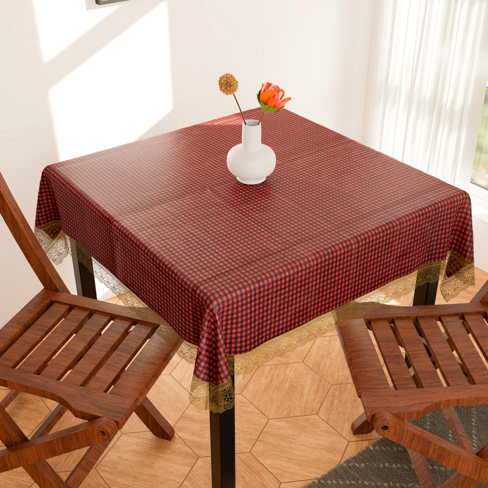 Kuber Industries Square Table Cover for 4 Seater|PVC Waterproof Check Pattern Tablecloth Indoor &amp; Outdoor|48x48 Inch (Red)
