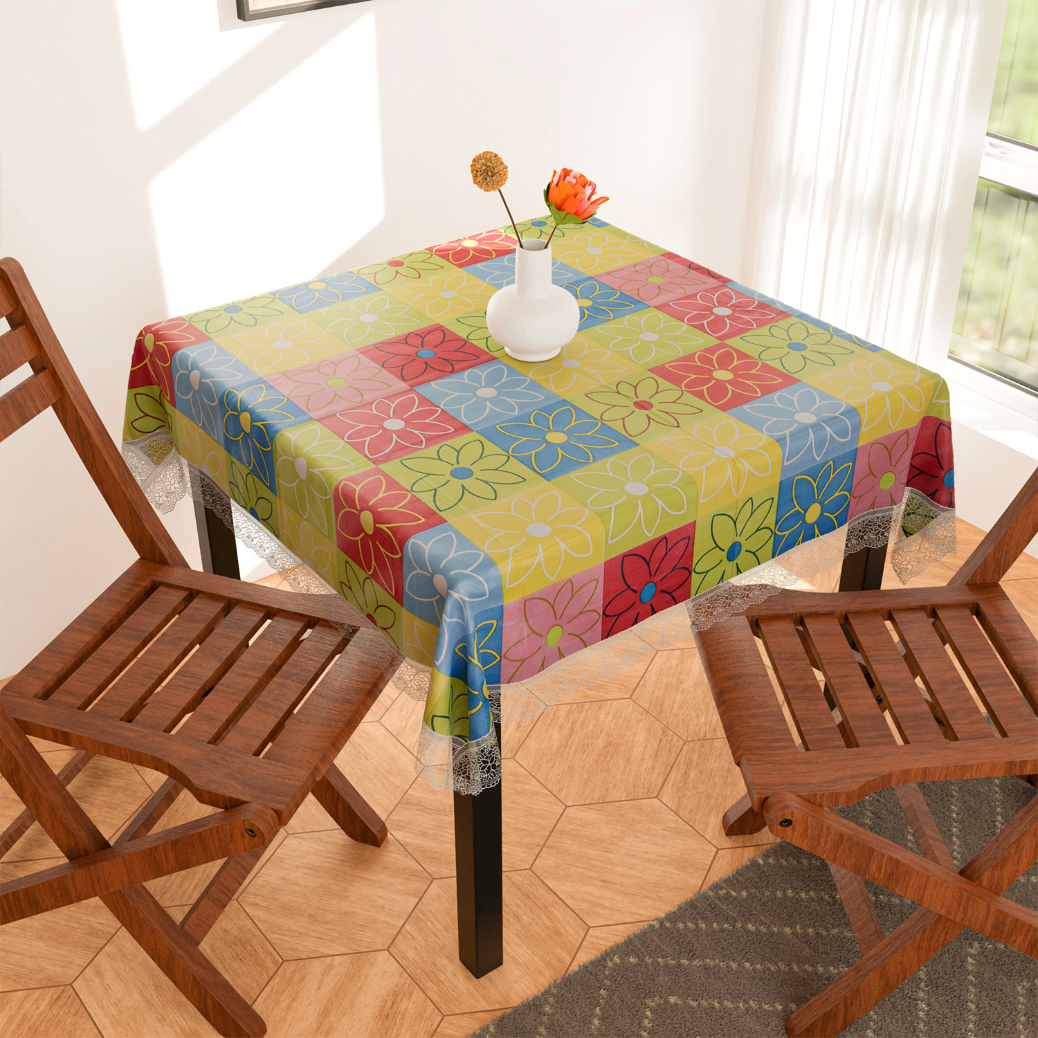 Kuber Industries Square Table Cover for 4 Seater|PVC Waterproof Check Pattern Tablecloth Indoor & Outdoor|48x48 Inch (Multicolor)