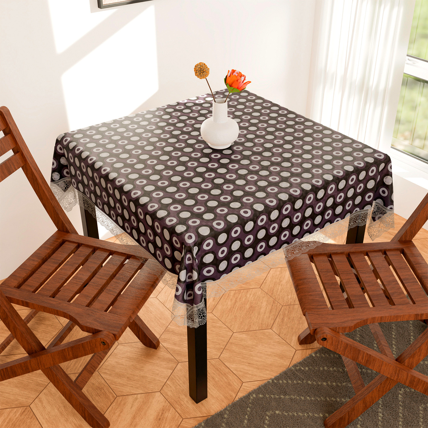 Kuber Industries Square Table Cover for 4 Seater|PVC Waterproof Circle Pattern Tablecloth Indoor & Outdoor|48x48 Inch (Purple)
