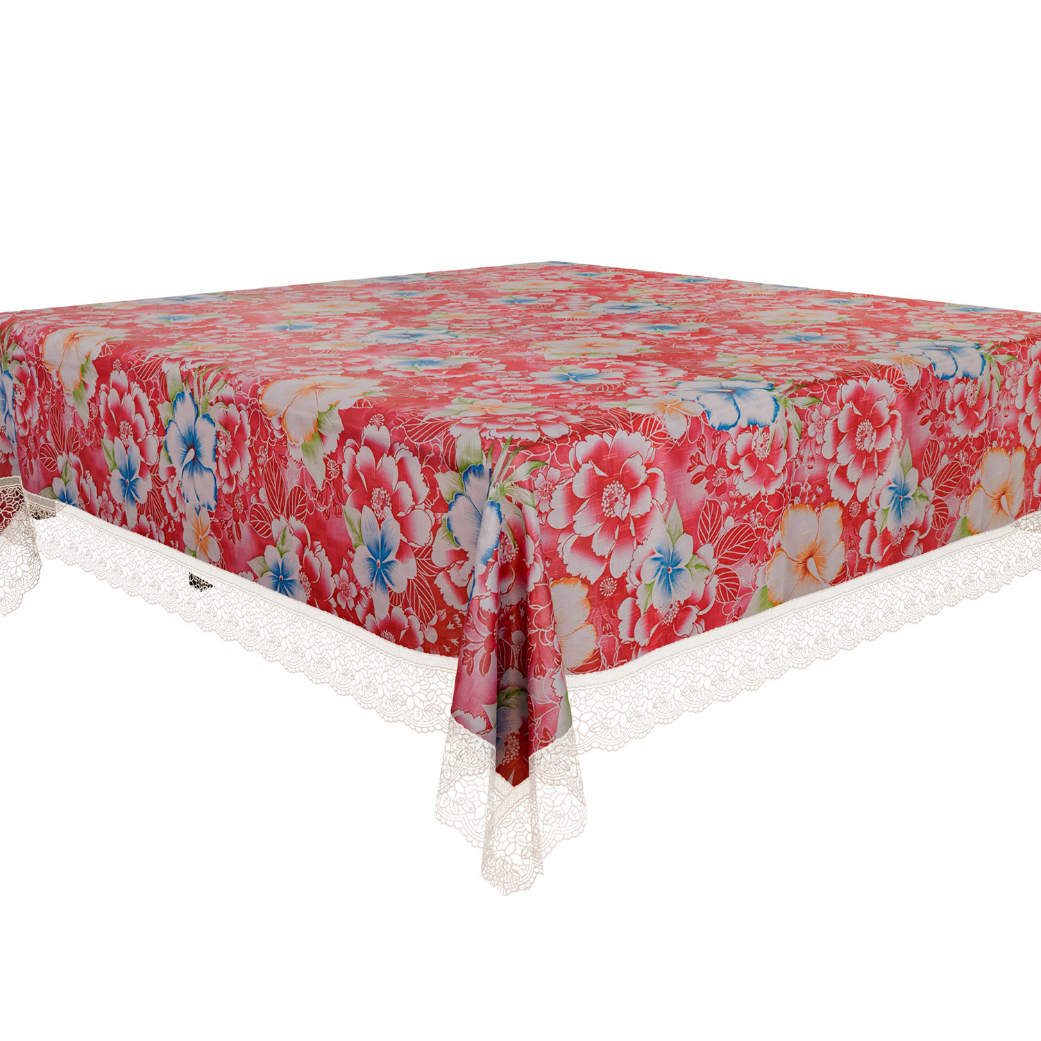 Kuber Industries Square Table Cover for 4 Seater|PVC Waterproof Flower Pattern Tablecloth Indoor & Outdoor|48x48 Inch (Pink)