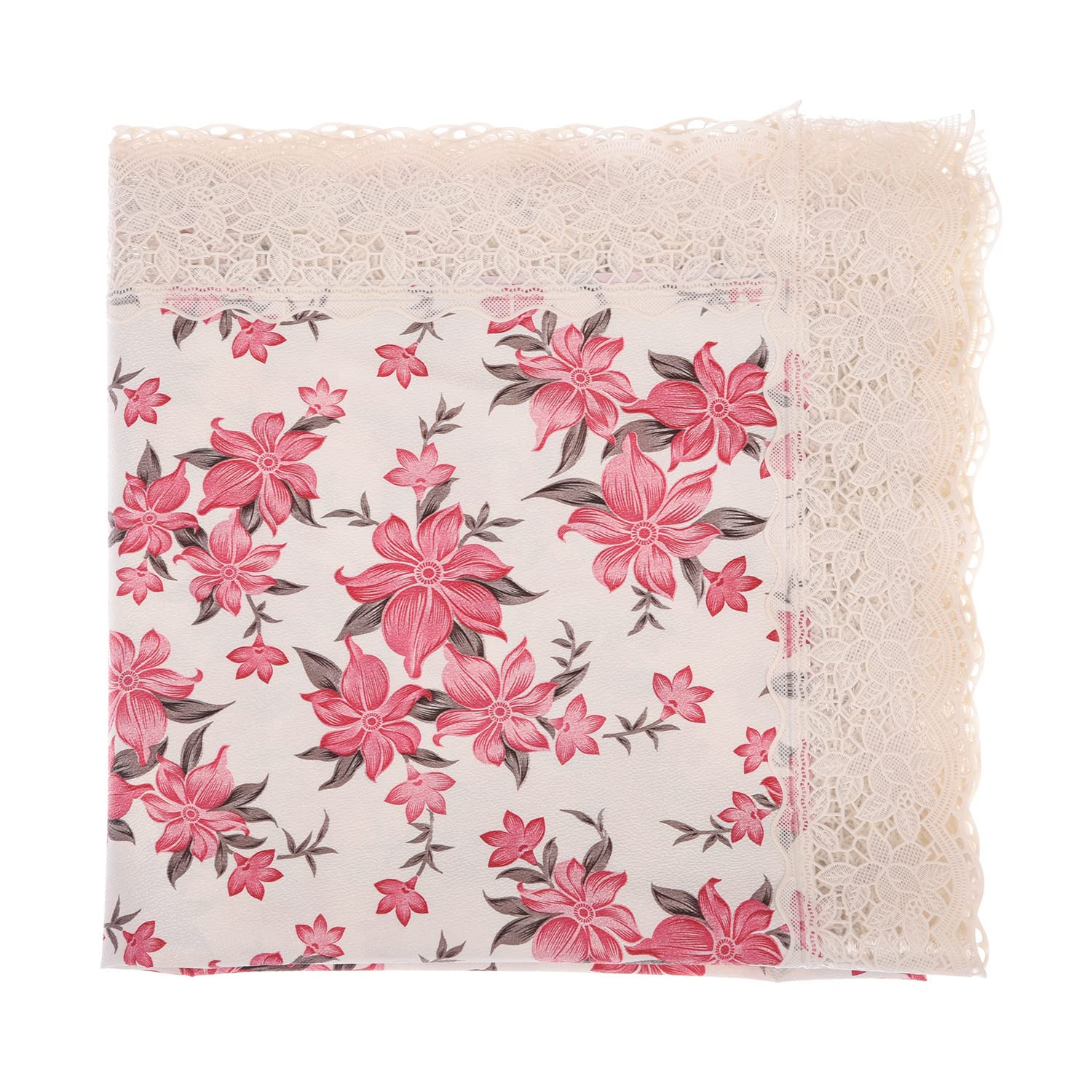 Kuber Industries Square Table Cover for 4 SeaterPVC Waterproof Flower Pattern Tablecloth Indoor  Outdoor48x48 Inch White
