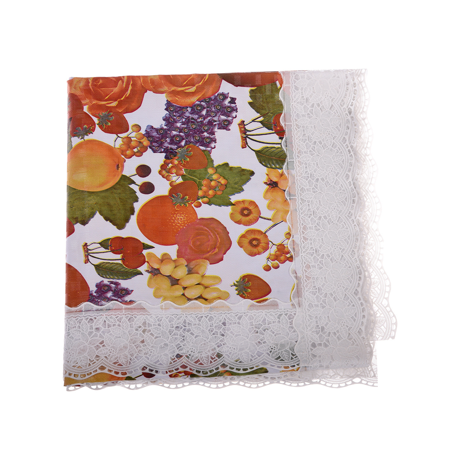 Kuber Industries Square Table Cover for 4 Seater|PVC Waterproof Fruits Pattern Tablecloth Indoor & Outdoor|48x48 Inch (White)