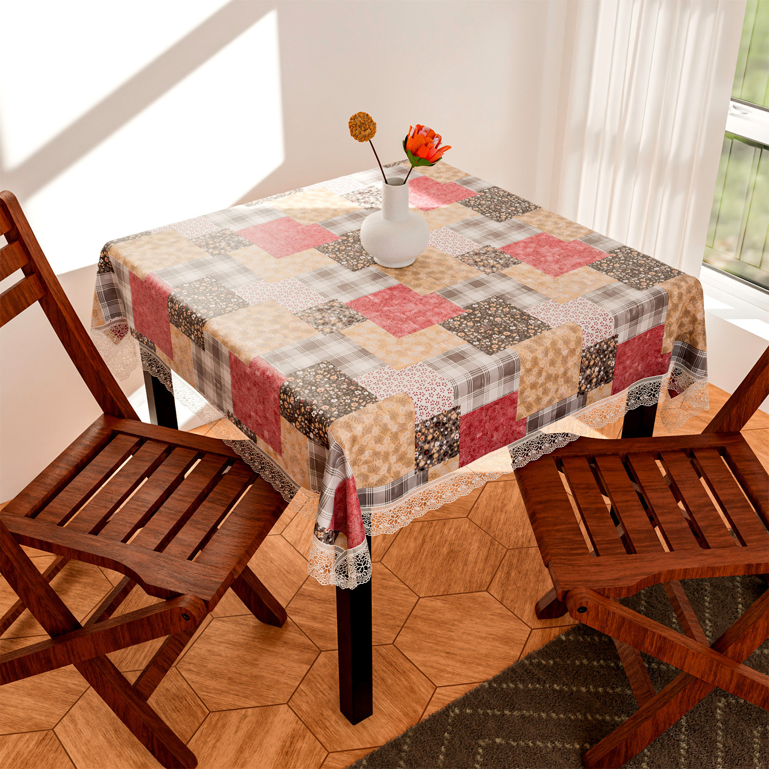 Kuber Industries Square Table Cover for 4 Seater|PVC Waterproof Square Pattern Tablecloth Indoor & Outdoor|48x48 Inch (Multicolor)