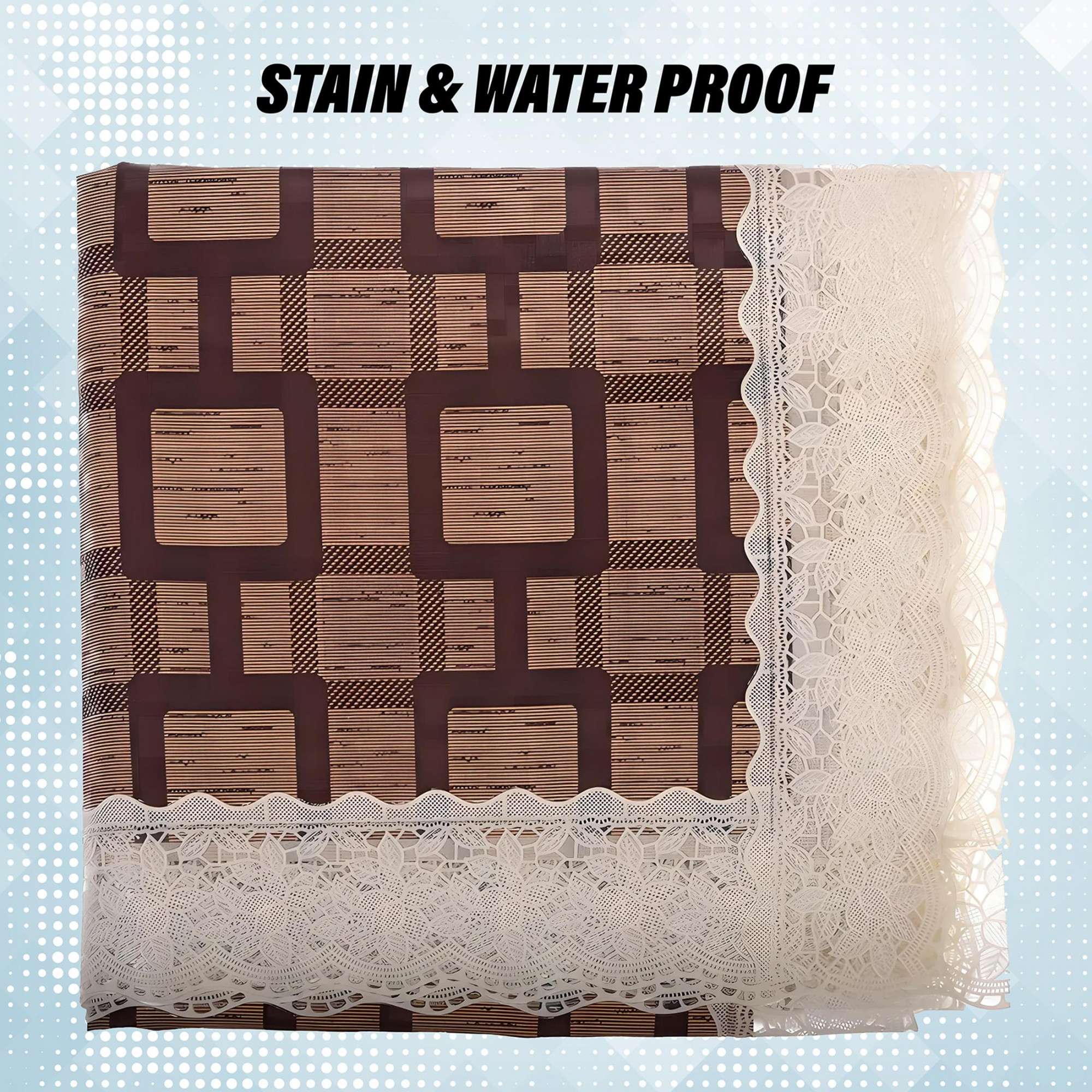 Kuber Industries Square Table Cover for 4 SeaterPVC Waterproof Square Pattern Tablecloth Indoor  Outdoor48x48 Inch Brown