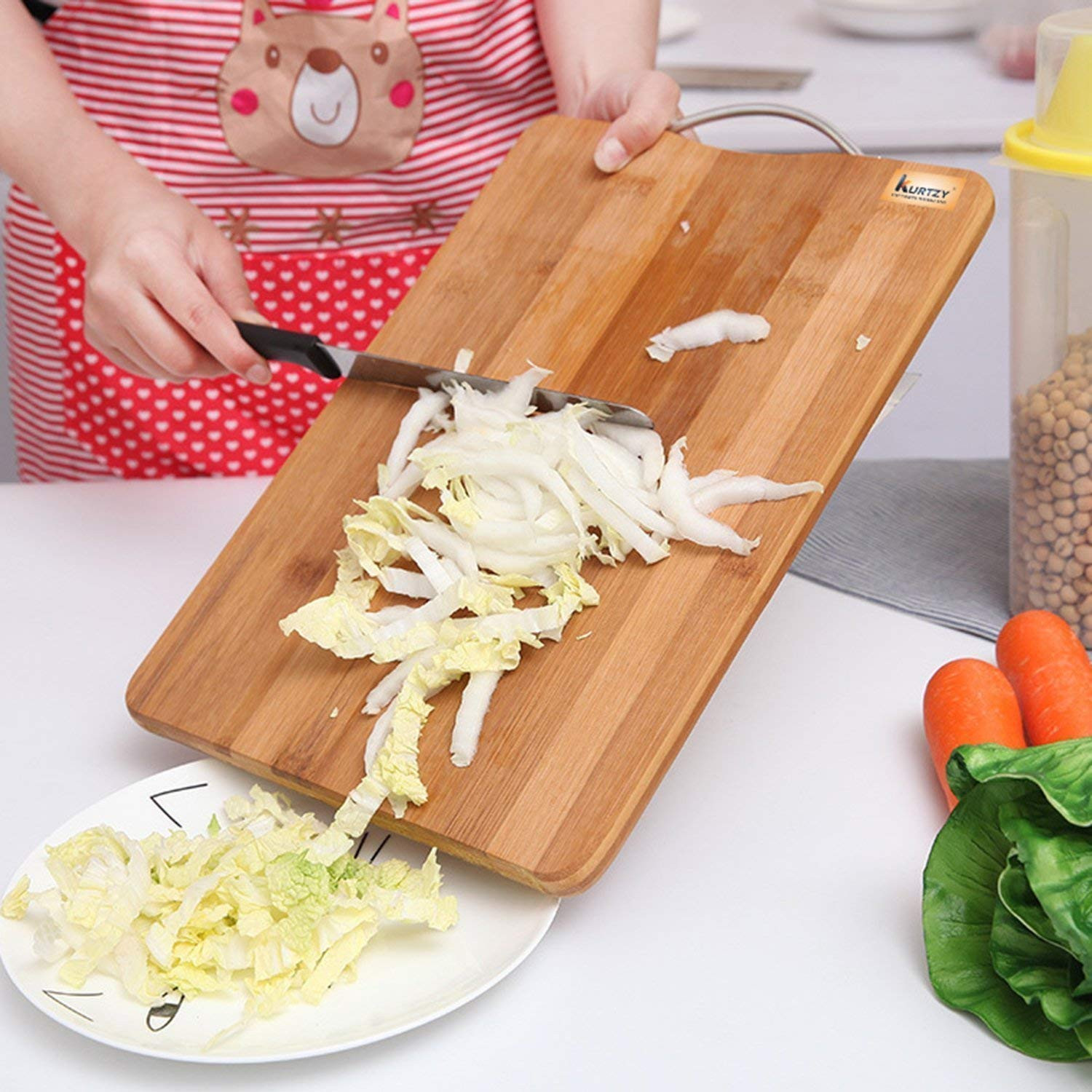Kuber Industries Square Thick Wooden Bamboo Kitchen Chopping Cutting Slicing Board with Handle for Fruits Vegetables Meat (Brown)