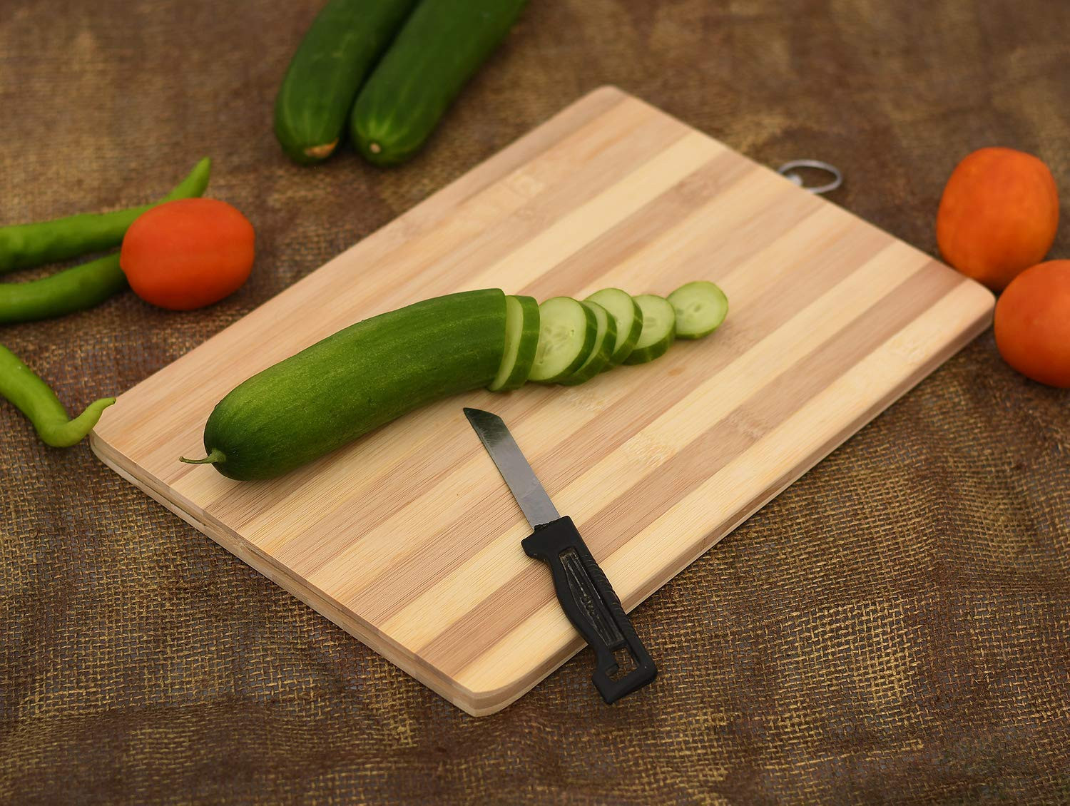 Kuber Industries Square Thick Wooden Bamboo Kitchen Chopping Cutting Slicing Board With Hook (Brown)-HS43KUBMART25575