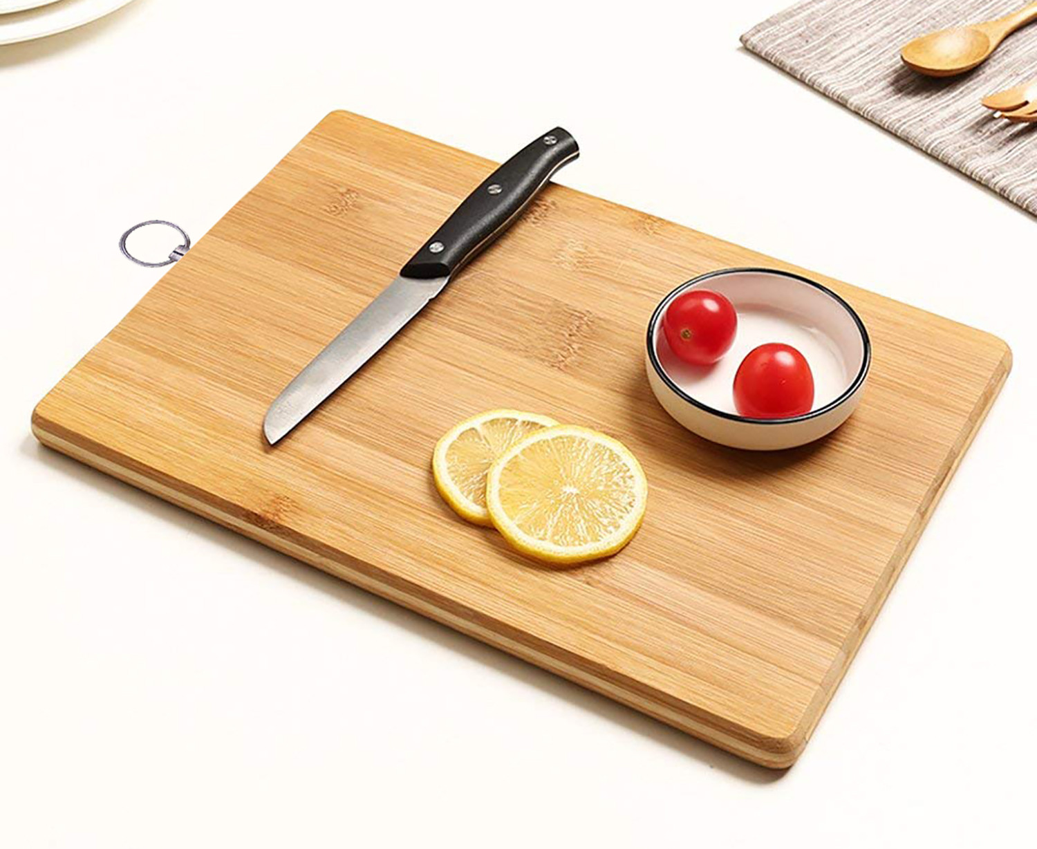 Kuber Industries Square Thick Wooden Bamboo Kitchen Chopping Cutting Slicing Board With Hook (Brown)-HS43KUBMART25575