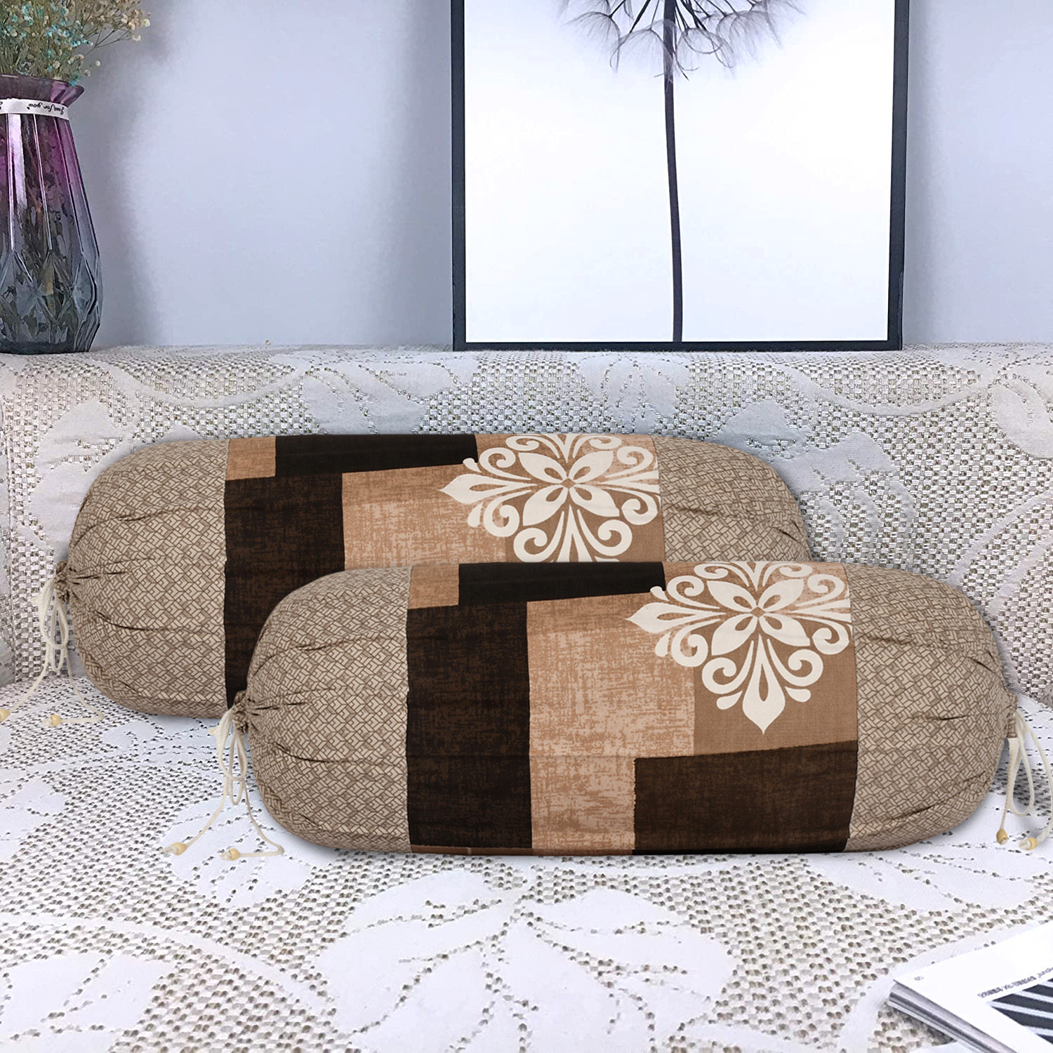 Kuber Industries Squere Print Soft & Luxurious Decorative Cotton Bolster Cover, 16