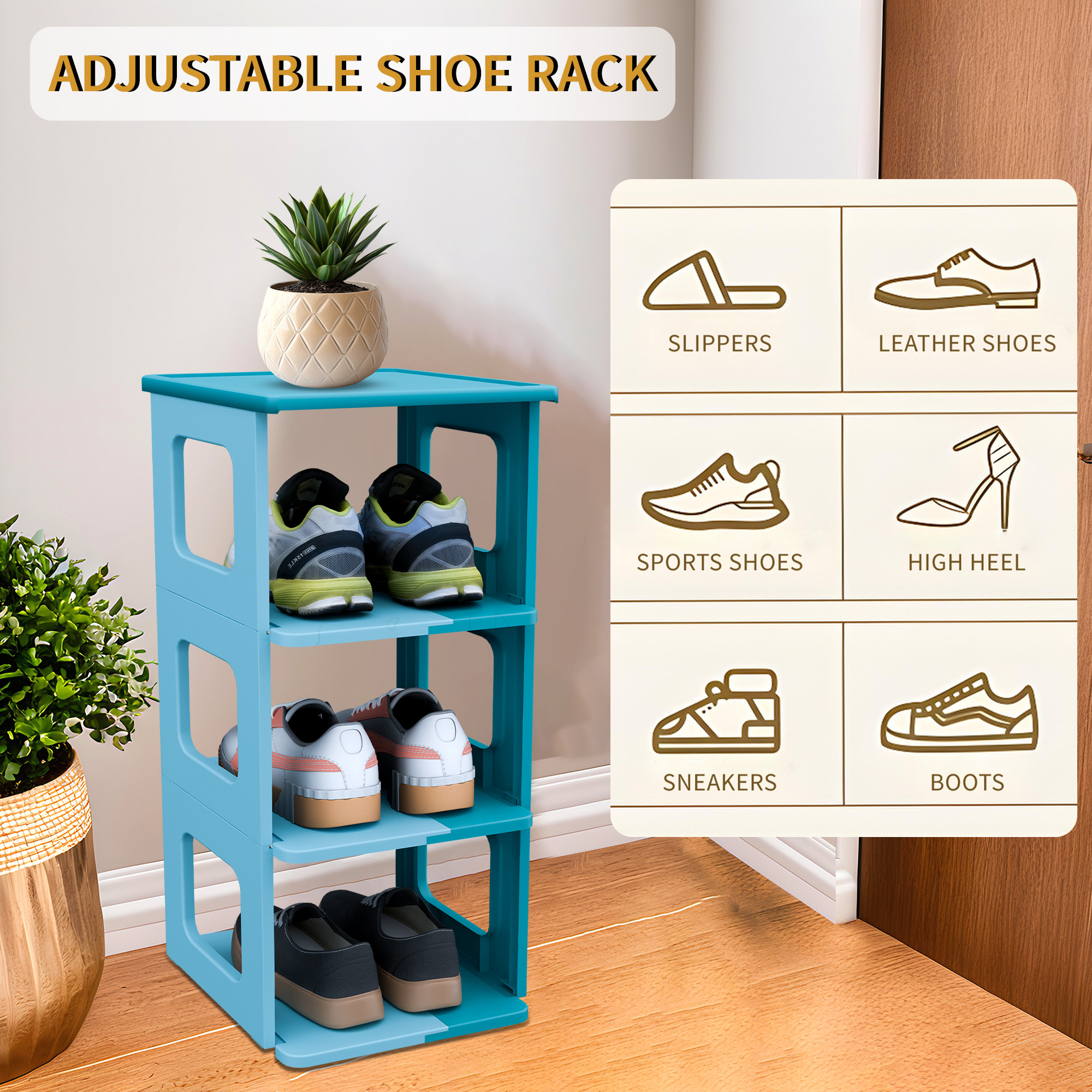 Kuber Industries Stackable  Shoes Rack for Indoor Outdoor  Collapsible Footwear Shoes Sandal Chappal  Slipper Stand for Home  Space-Saving Foot Stand for Entryway  Sky Blue