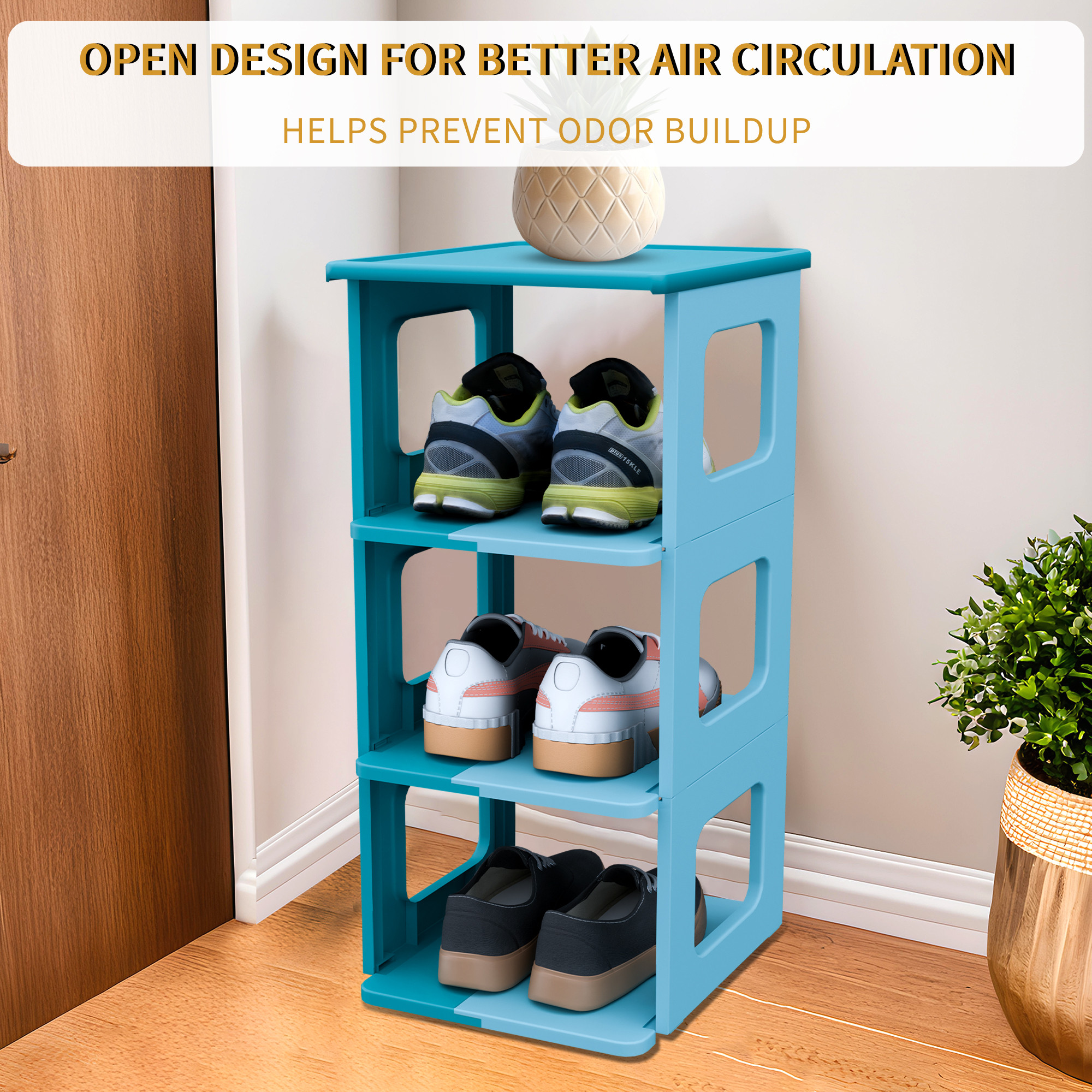 Kuber Industries Stackable  Shoes Rack for Indoor Outdoor  Collapsible Footwear Shoes Sandal Chappal  Slipper Stand for Home  Space-Saving Foot Stand for Entryway  Sky Blue