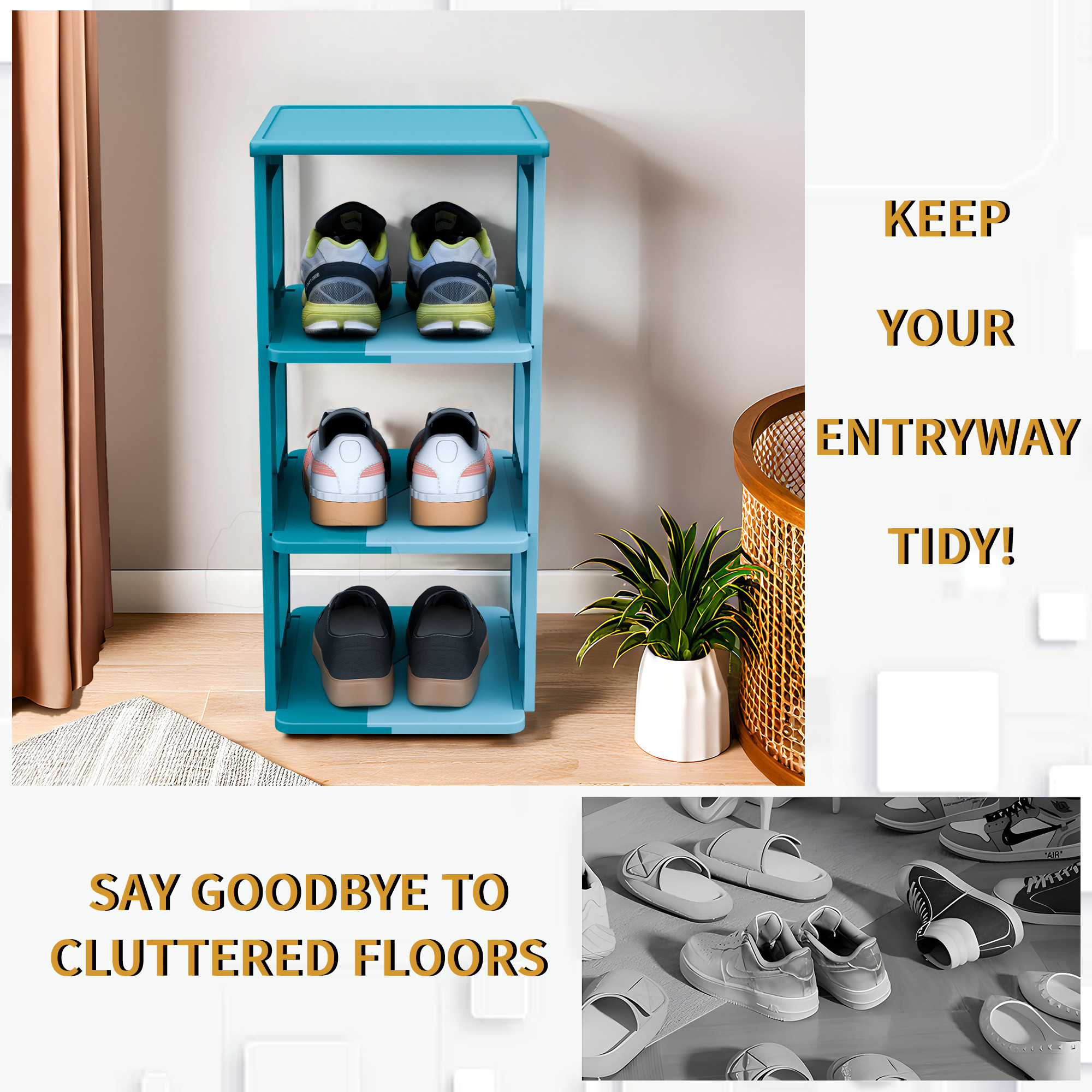 Kuber Industries Stackable  Shoes Rack for Indoor Outdoor  Collapsible Footwear Shoes Sandal Chappal  Slipper Stand for Home  Space-Saving Foot Stand for Entryway  Sky Blue