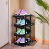 Stackable Plastic Shoe Stand with Side Hooks | Foldable Slipper and Shoes Racks for Home and Office | Space-Saving Corner Foot Stand for Entryway | Tower - Black