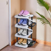 Stackable Plastic Shoe Stand with Side Hooks | Foldable Slipper and Shoes Racks for Home and Office | Space-Saving Corner Foot Stand for Entryway | Tower - Light Grey
