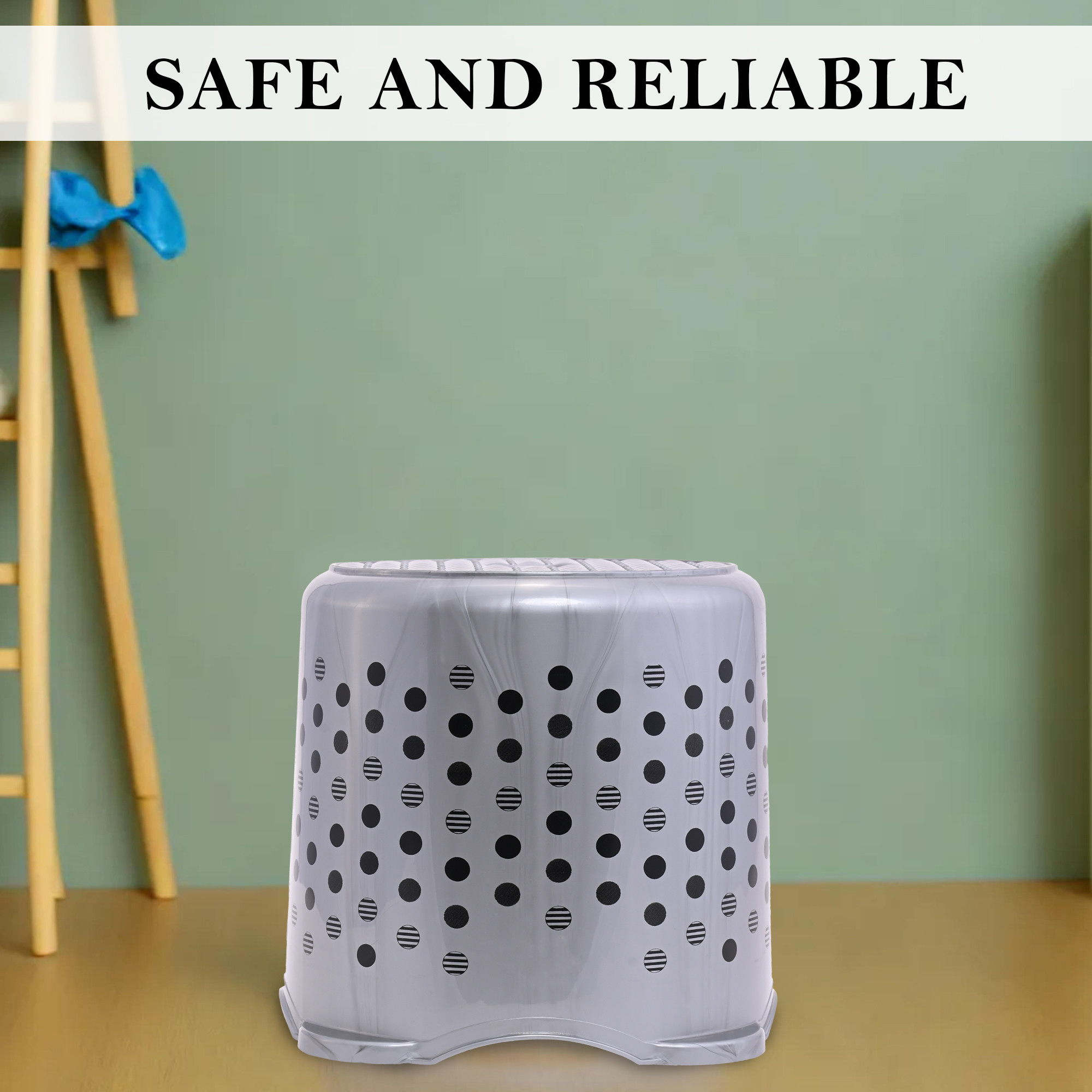 Kuber Industries Stackable Stool for Sitting  Light Weight  Space-Saving Stool for Kitchen Home  Office  Ideal for Living Room Balcony  Garden  Dot Comfy- Grey