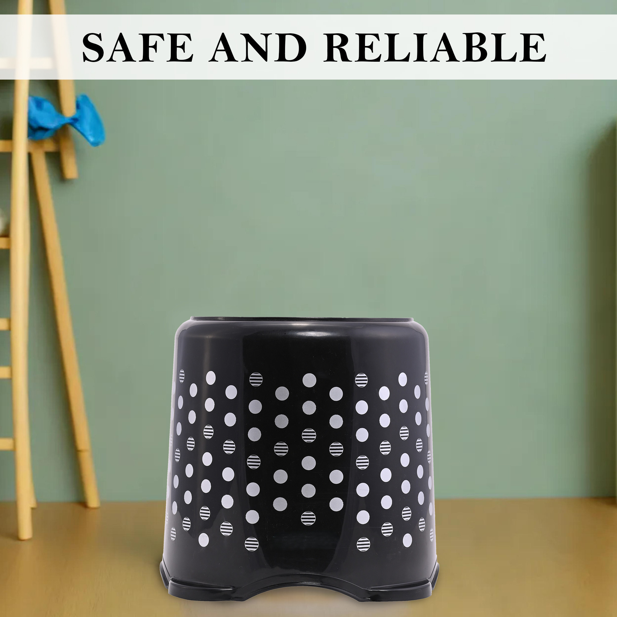 Kuber Industries Stackable Stool for Sitting  Light Weight  Space-Saving Stool for Kitchen Home  Office  Ideal for Living Room Balcony  Garden  Dot Comfy- Black