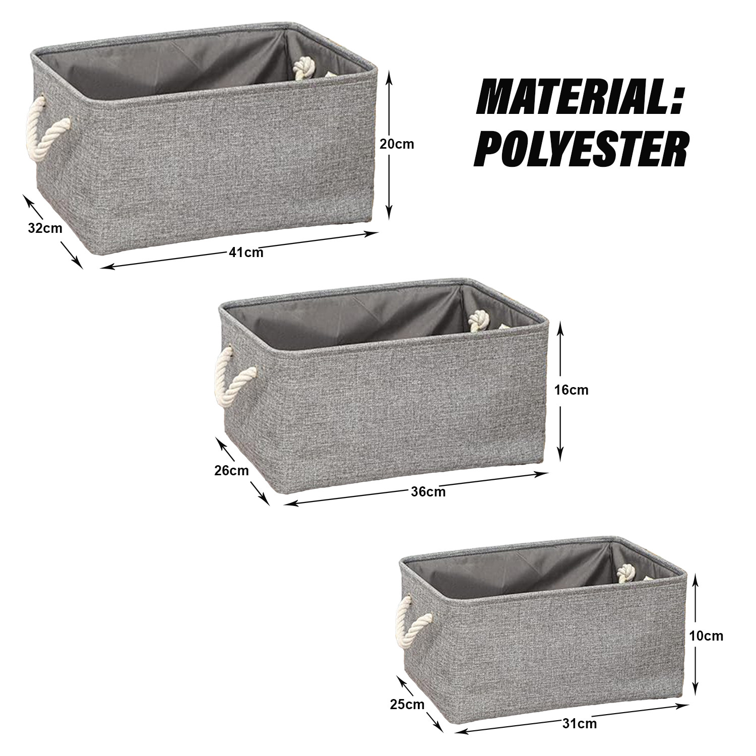 Kuber Industries Stackable Storage Basket|Foldable Toy Storage Bin|Wardrobe Organizer For Clothes|3 Different Sizes (Grey)