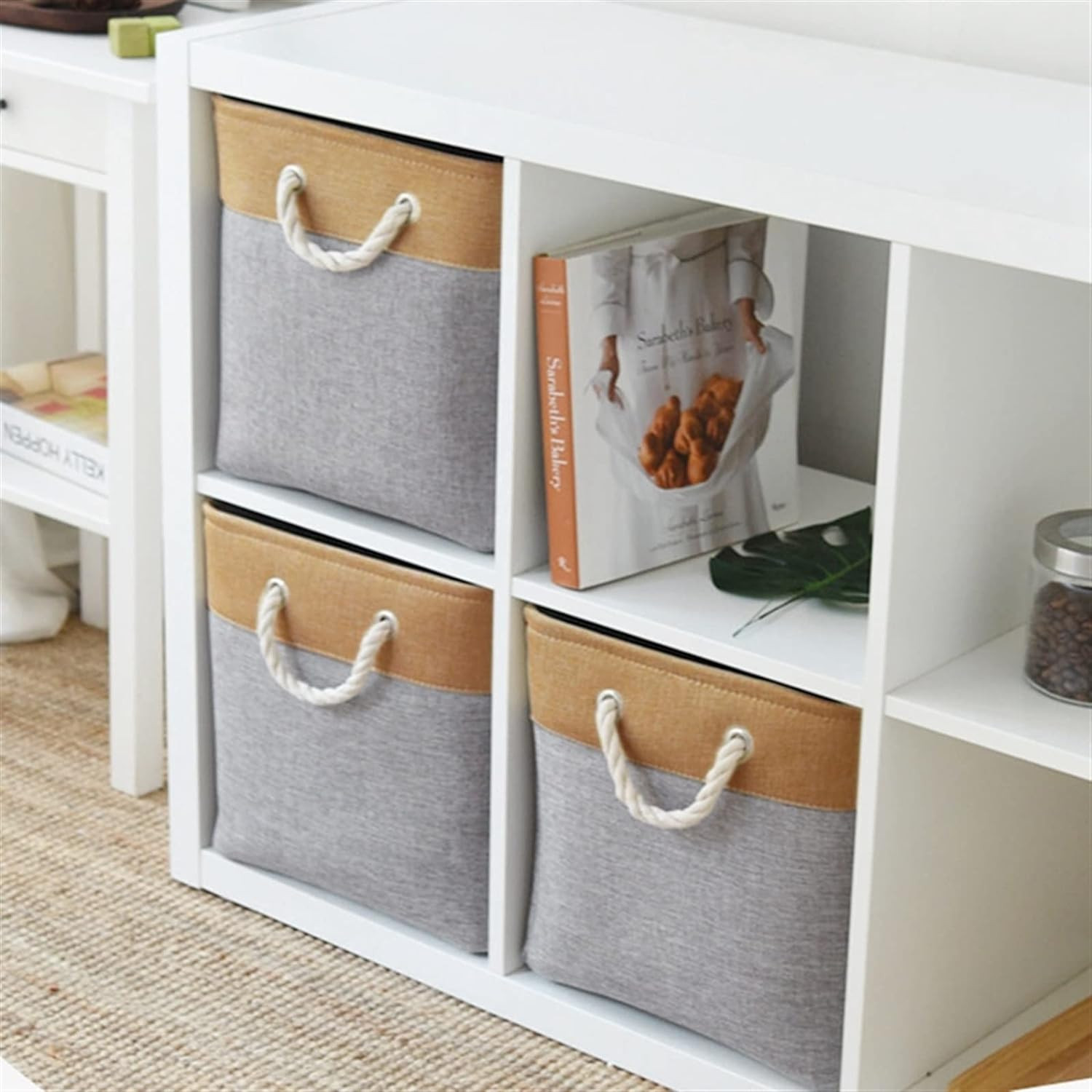 Kuber Industries Stackable Storage Basket|Foldable Toy Storage Bin|Wardrobe Organizer For Clothes|3 Different Sizes (Grey & Brown)