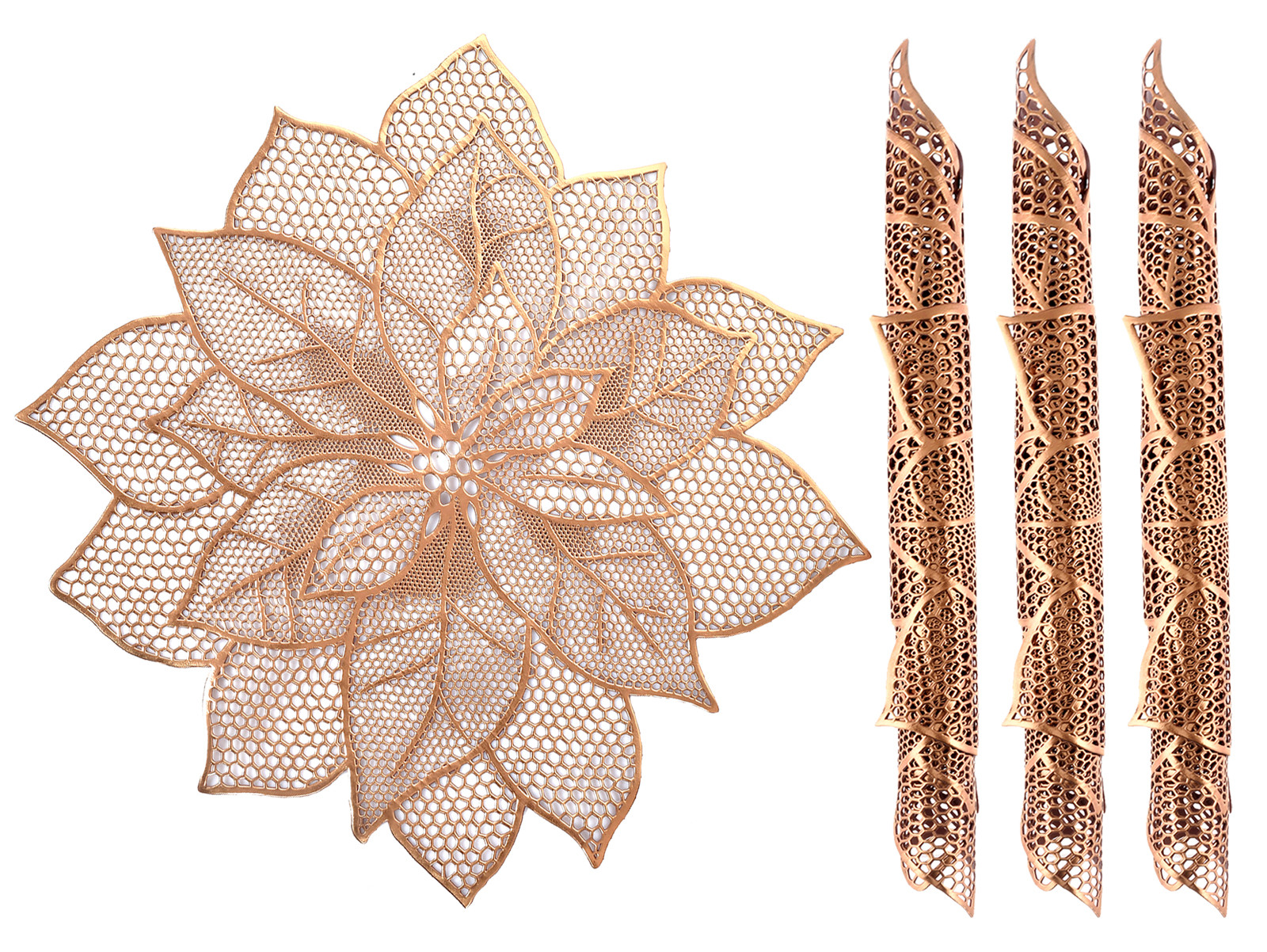 Kuber Industries Stain & Heat Resistant, Non-Slip Flower Design Soft Leather Table Placemats,(Copper)-HS43KUBMART26093