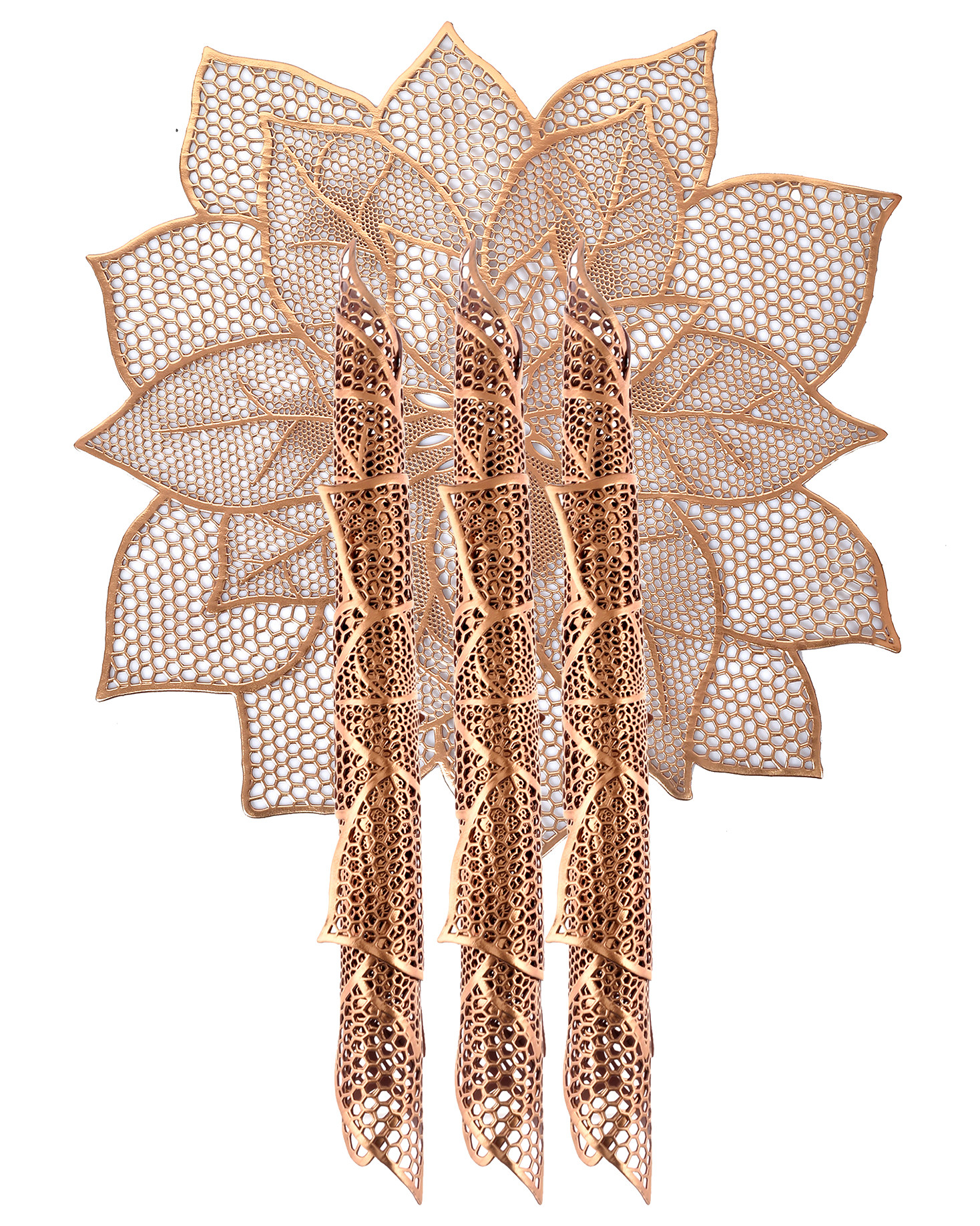 Kuber Industries Stain & Heat Resistant, Non-Slip Flower Design Soft Leather Table Placemats,(Copper)-HS43KUBMART26093