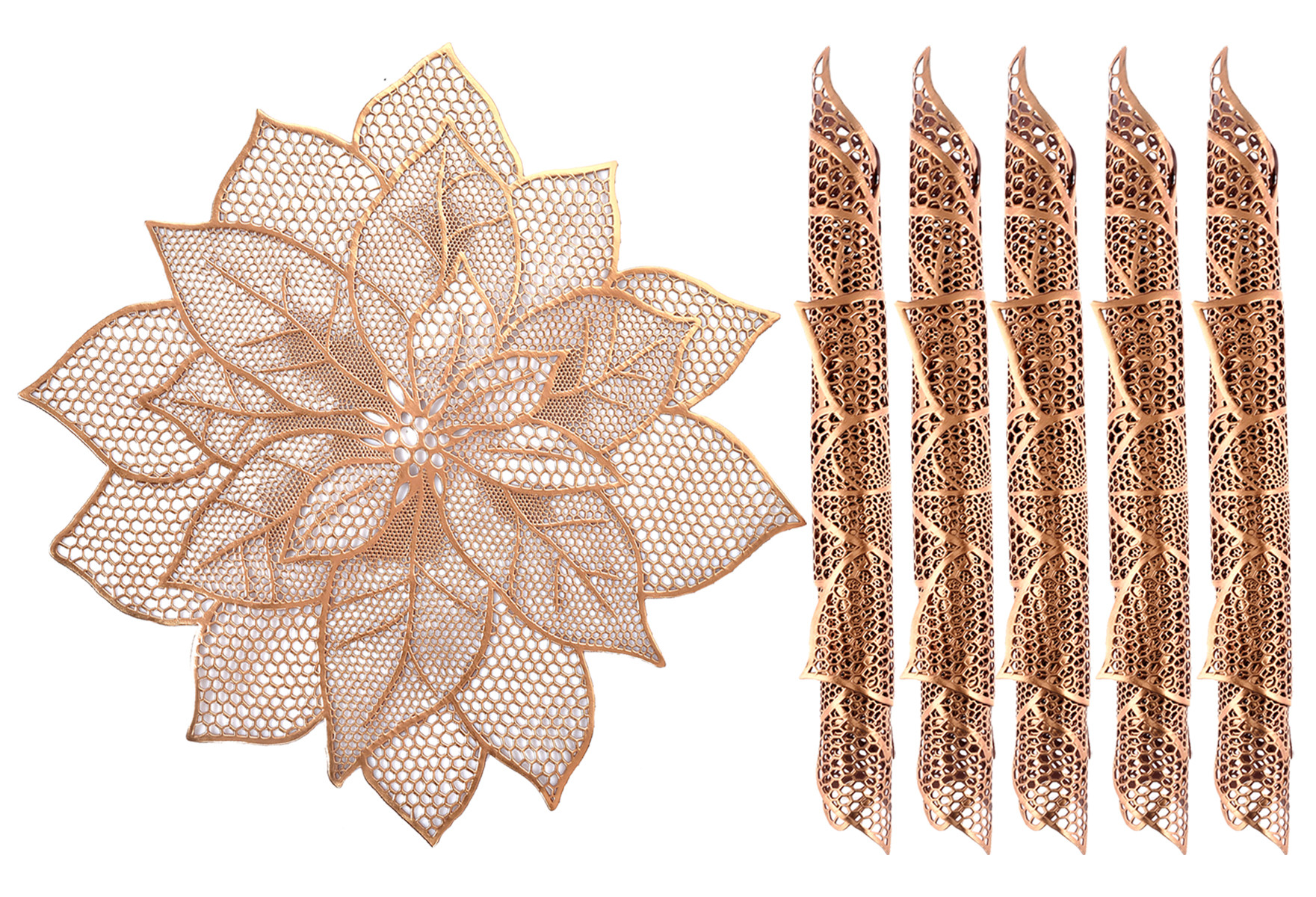 Kuber Industries Stain & Heat Resistant, Non-Slip Flower Design Soft Leather Table Placemats,(Copper)-HS43KUBMART26093