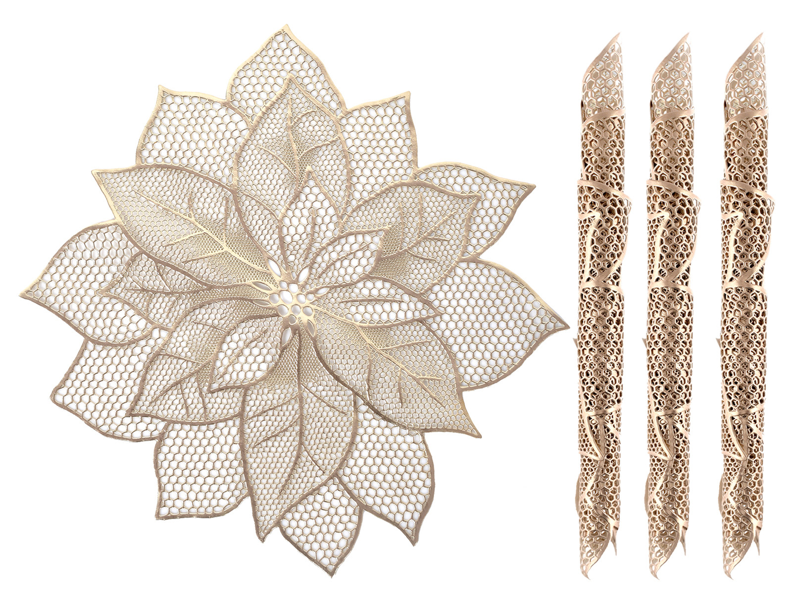 Kuber Industries Stain & Heat Resistant, Non-Slip Flower Design Soft Leather Table Placemats,(Gold)-HS43KUBMART26101