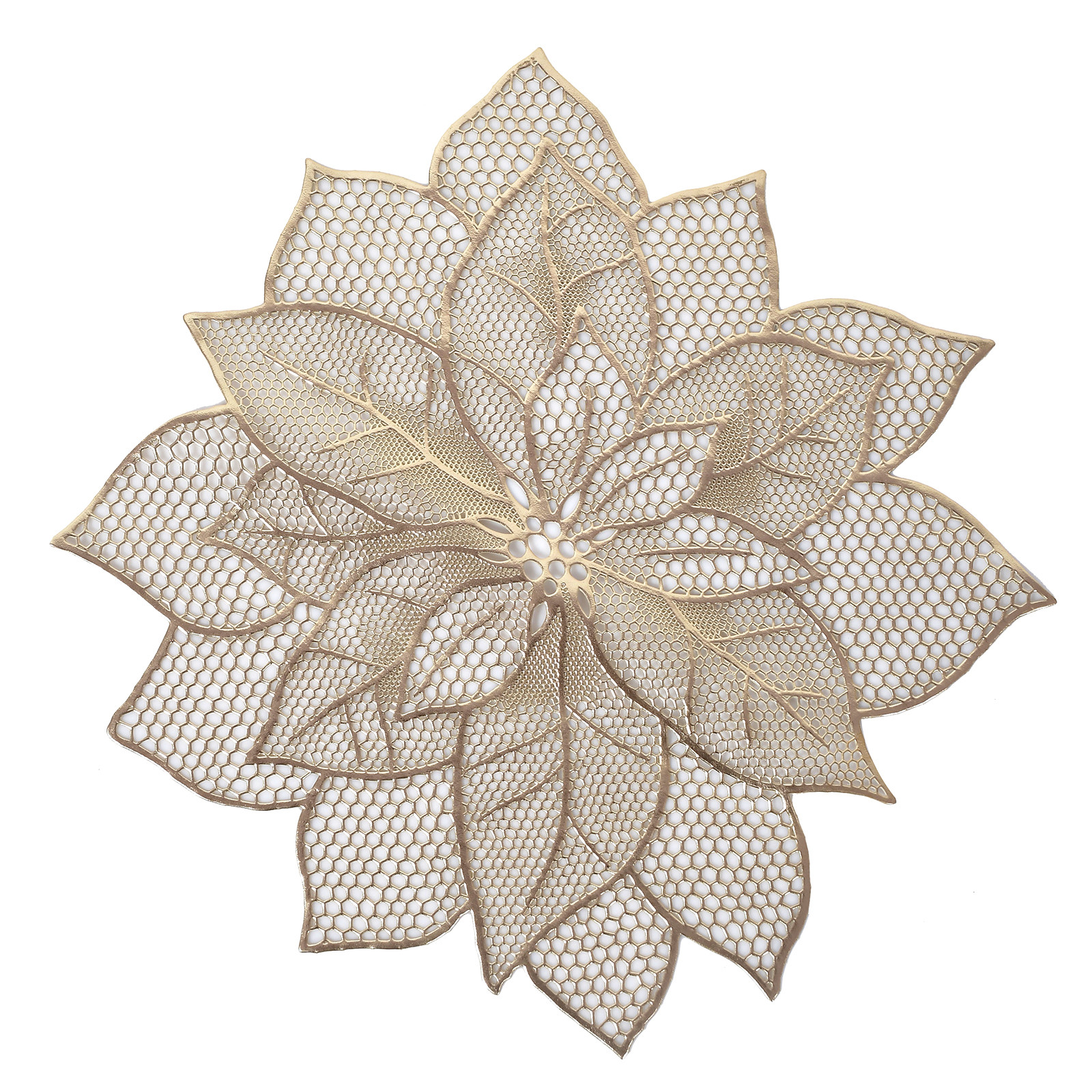 Kuber Industries Stain & Heat Resistant, Non-Slip Flower Design Soft Leather Table Placemats,(Gold)-HS43KUBMART26101