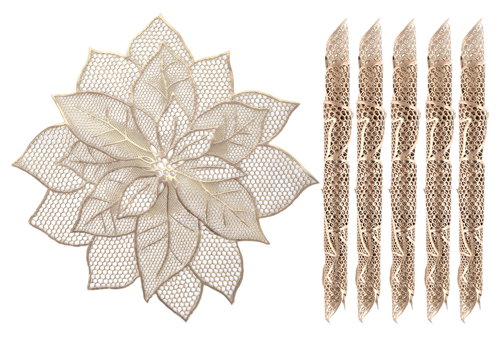 Kuber Industries Stain & Heat Resistant, Non-Slip Flower Design Soft Leather Table Placemats,(Gold)-HS43KUBMART26101