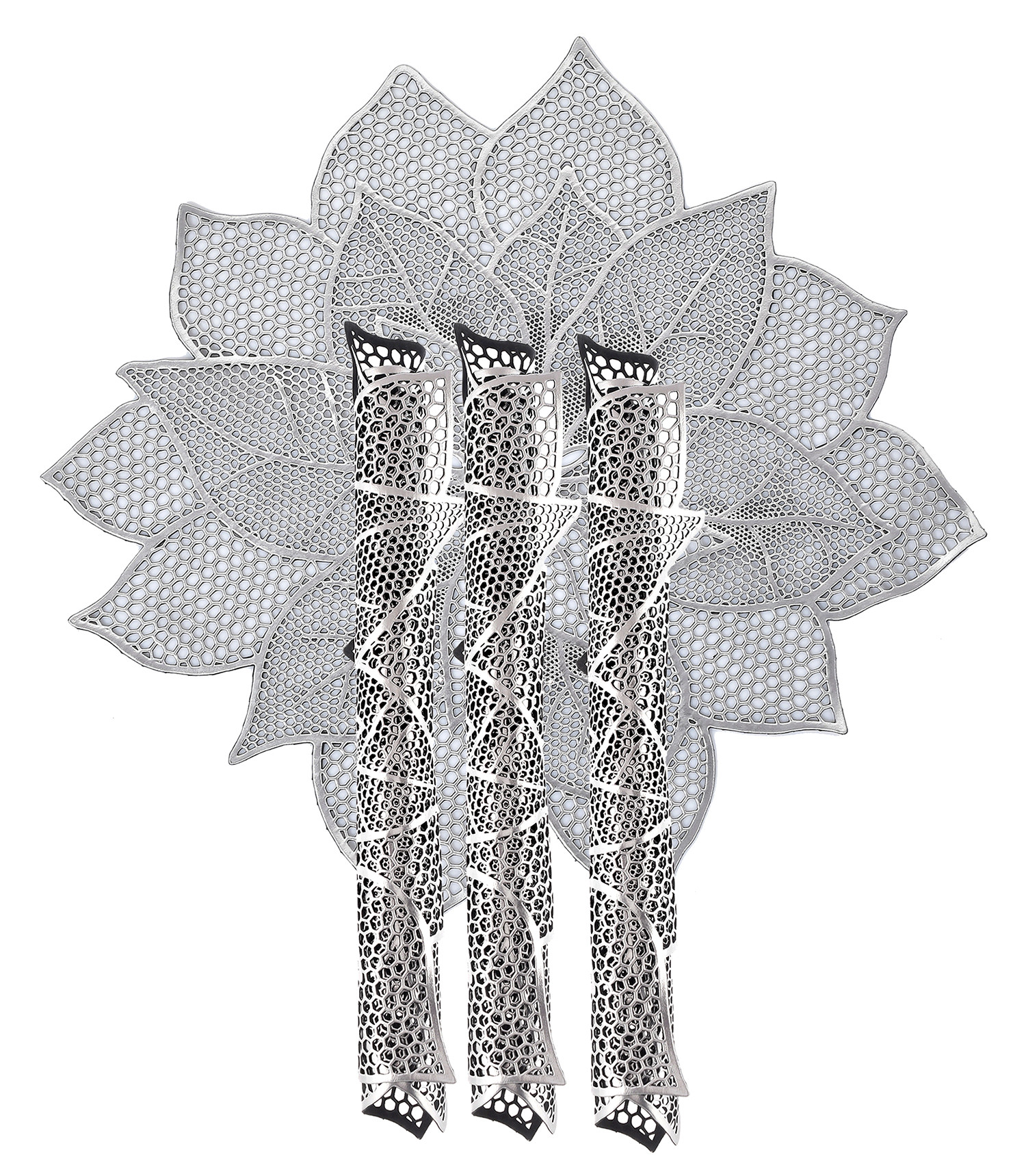 Kuber Industries Stain & Heat Resistant, Non-Slip Flower Design Soft Leather Table Placemats,(Silver)-HS43KUBMART26097