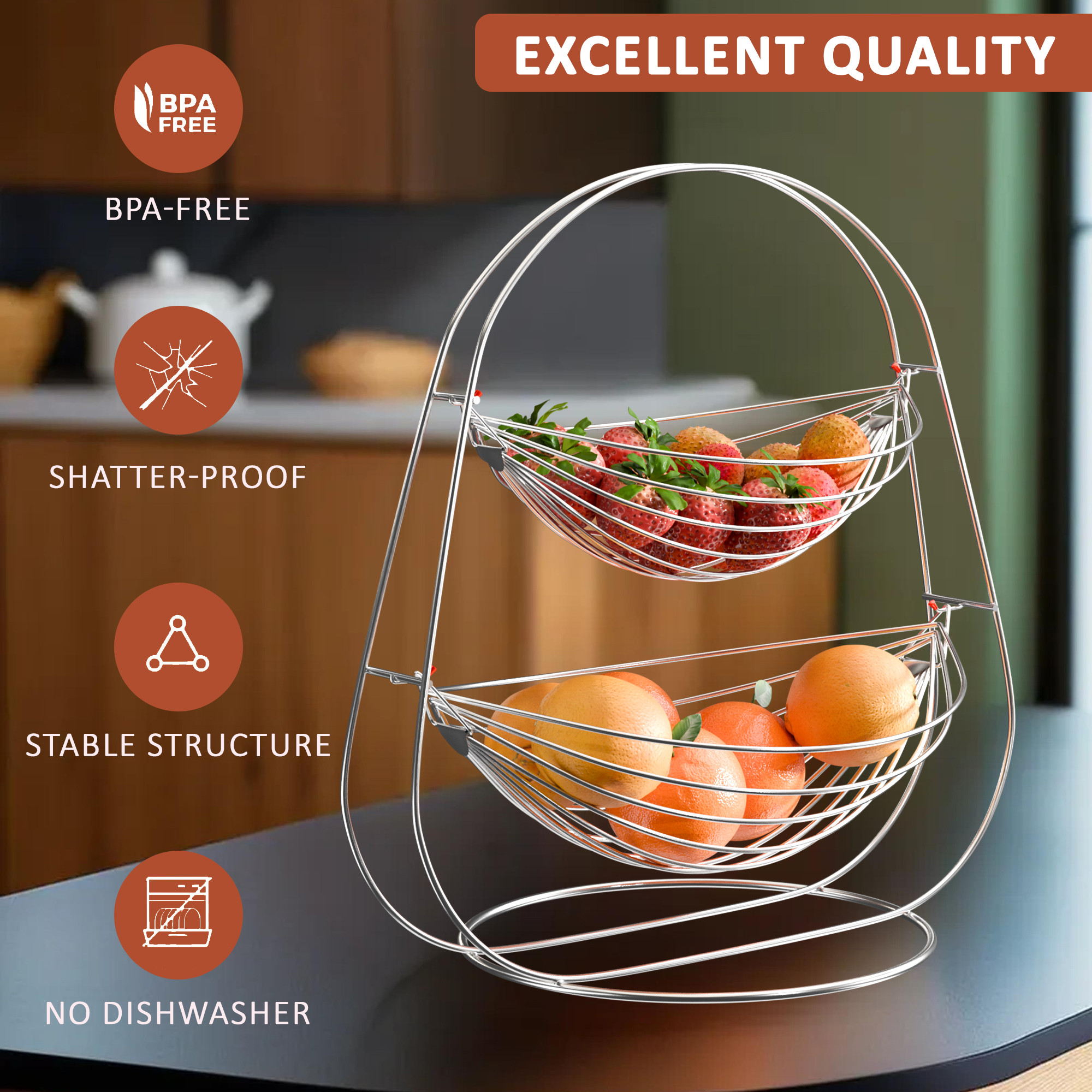 Kuber Industries Stainless Steel  Swing Fruit and Vegetable Basket  Countertop Onion Potato Rack for KitchenPantry  Fruit Basket for Dining Table  Vegetable Storage Stand  Silver