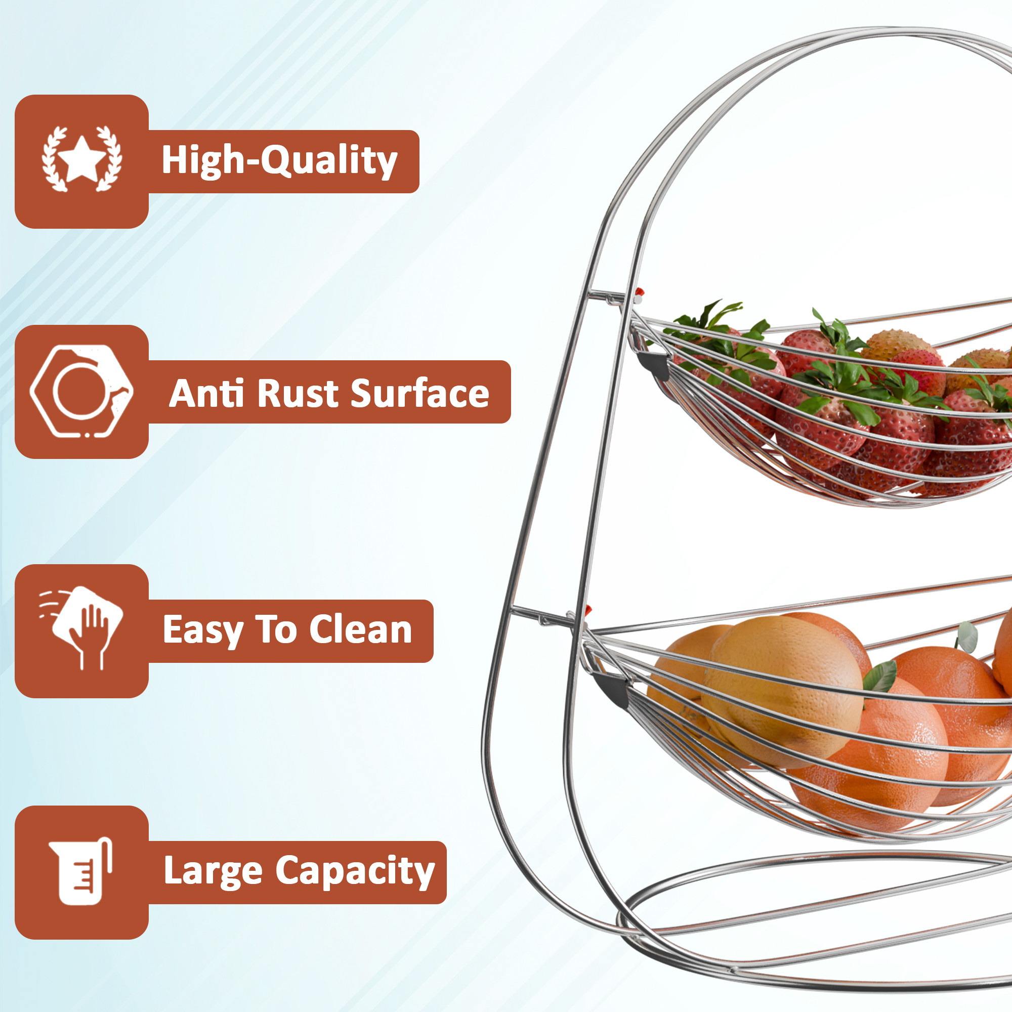 Kuber Industries Stainless Steel  Swing Fruit and Vegetable Basket  Countertop Onion Potato Rack for KitchenPantry  Fruit Basket for Dining Table  Vegetable Storage Stand  Silver