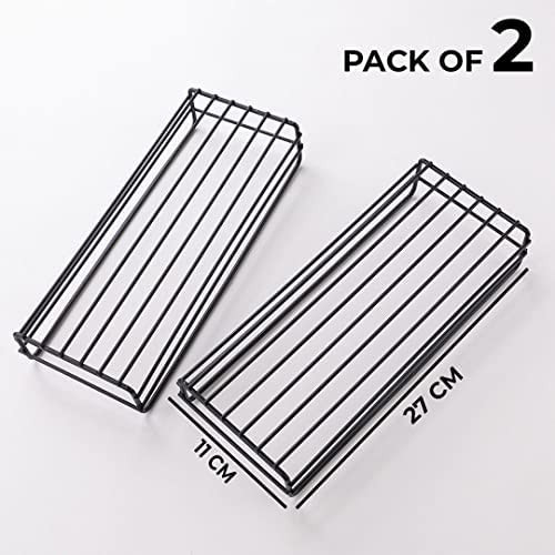 Kuber Industries Stainless Steel Bathroom & Kitchen Organizer Rack|Multipurpose Wall Shelves|Storage Racks & Shelves for Bathroom & Kitchen|HR-14|Pack of 2|Black