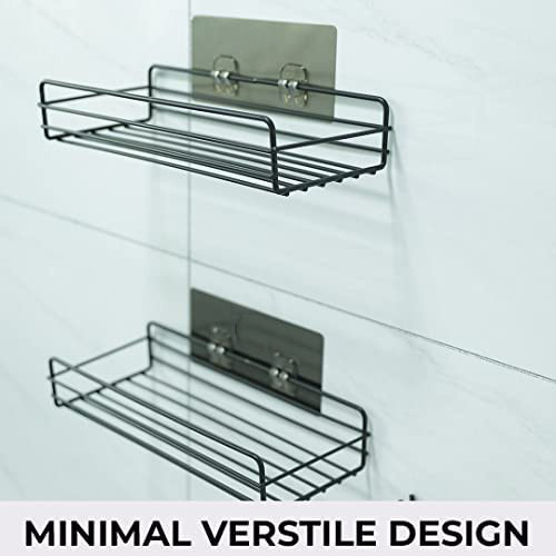 Kuber Industries Stainless Steel Bathroom & Kitchen Organizer Rack|Multipurpose Wall Shelves|Storage Racks & Shelves for Bathroom & Kitchen|HR-14|Pack of 2|Black