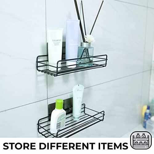 Kuber Industries Stainless Steel Bathroom & Kitchen Organizer Rack|Multipurpose Wall Shelves|Storage Racks & Shelves for Bathroom & Kitchen|HR-14|Pack of 2|Black