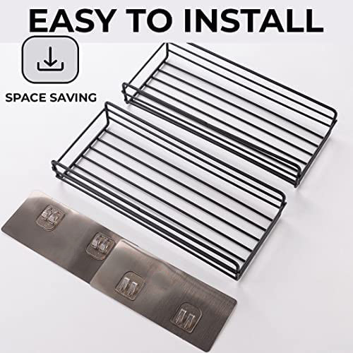 Kuber Industries Stainless Steel Bathroom & Kitchen Organizer Rack|Multipurpose Wall Shelves|Storage Racks & Shelves for Bathroom & Kitchen|HR-14|Pack of 2|Black