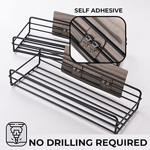 Kuber Industries Stainless Steel Bathroom & Kitchen Organizer Rack|Multipurpose Wall Shelves|Storage Racks & Shelves for Bathroom & Kitchen|HR-14|Pack of 2|Black