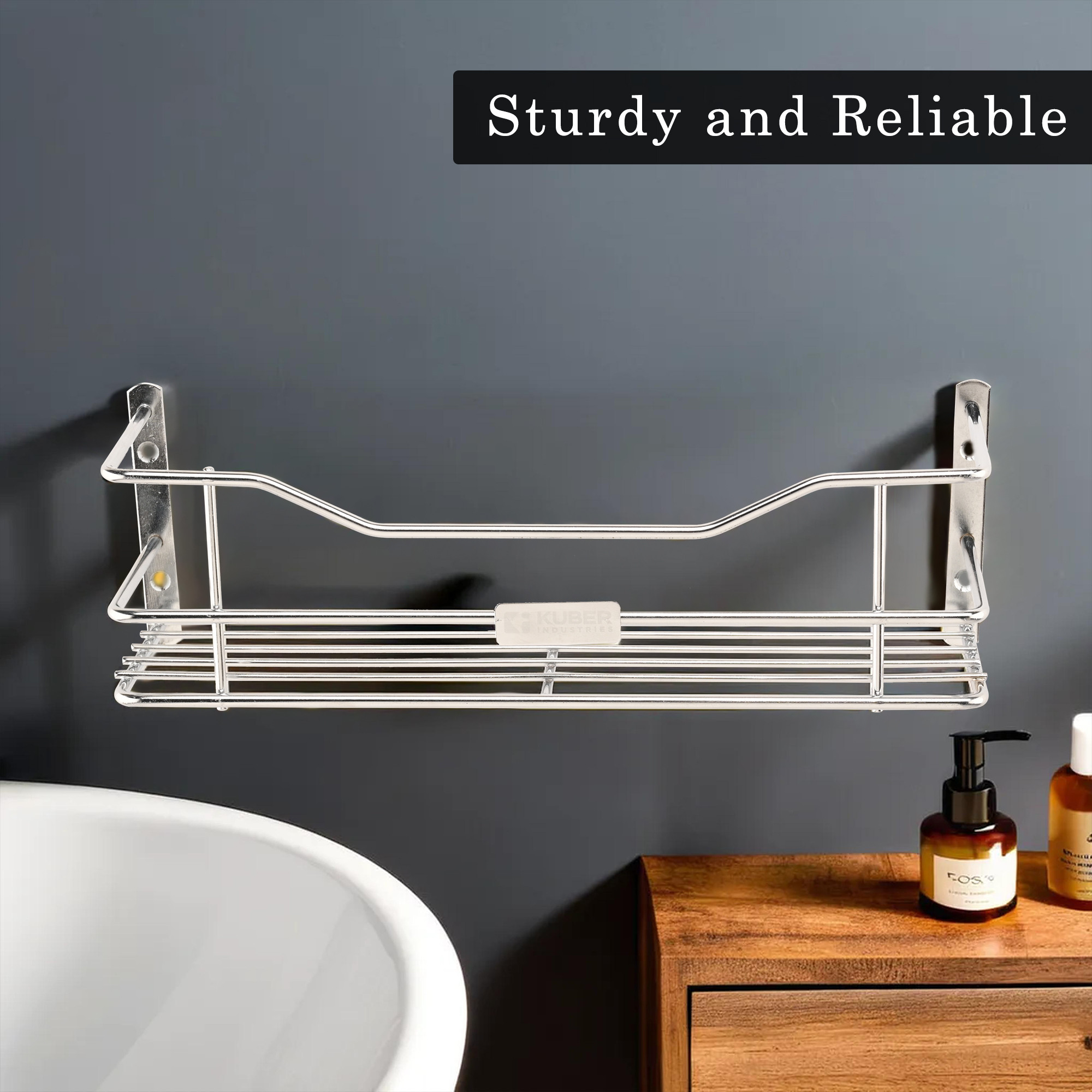 Kuber Industries Stainless Steel Bathroom Shelf for Wall - Washroom Organizer Shampoo Holder Stand  12 Inch Kitchen Storage Rack - Silver