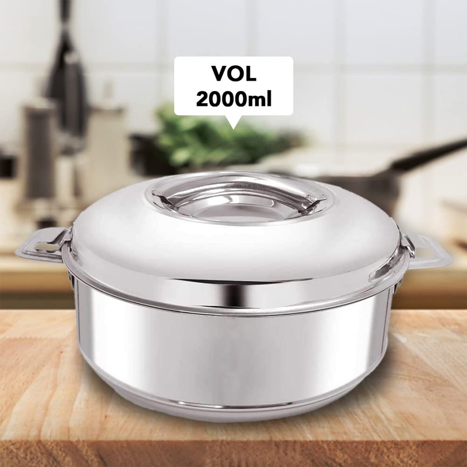 Kuber Industries Stainless Steel Casserole Box I 2000 ML |Elegant Chapati Box with Easy Lock Mechanism | Garam Puri & Roti Hot Box I Double Walled Heat Retention for Upto 8 hrs I Heavy Duty Gauge