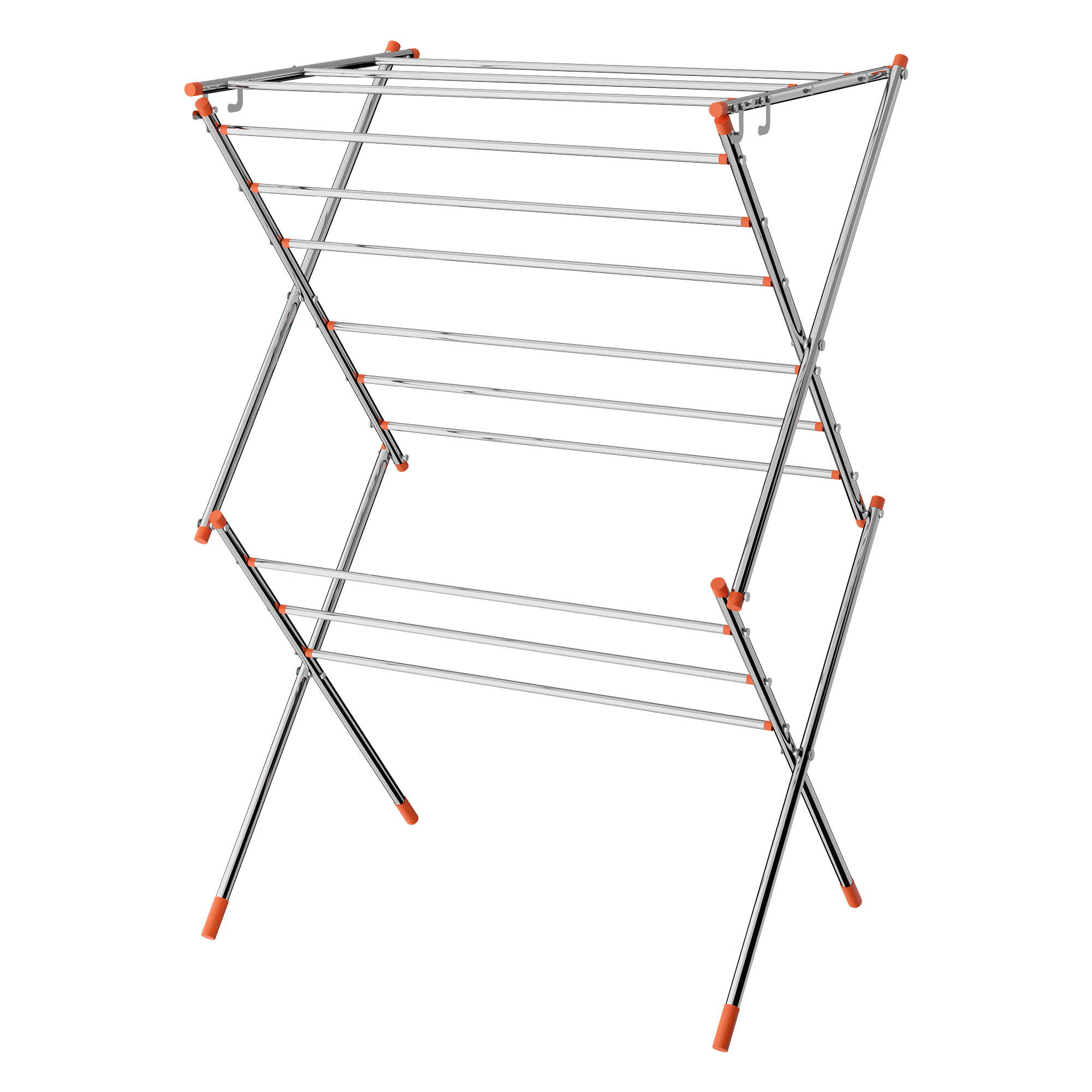 Kuber Industries Stainless Steel Cloth Stand for Drying Clothes Foldable  Zig Zag Cloth Dryer Stand for Balcony  Smart Design with 13 Hanger Rods  Silver
