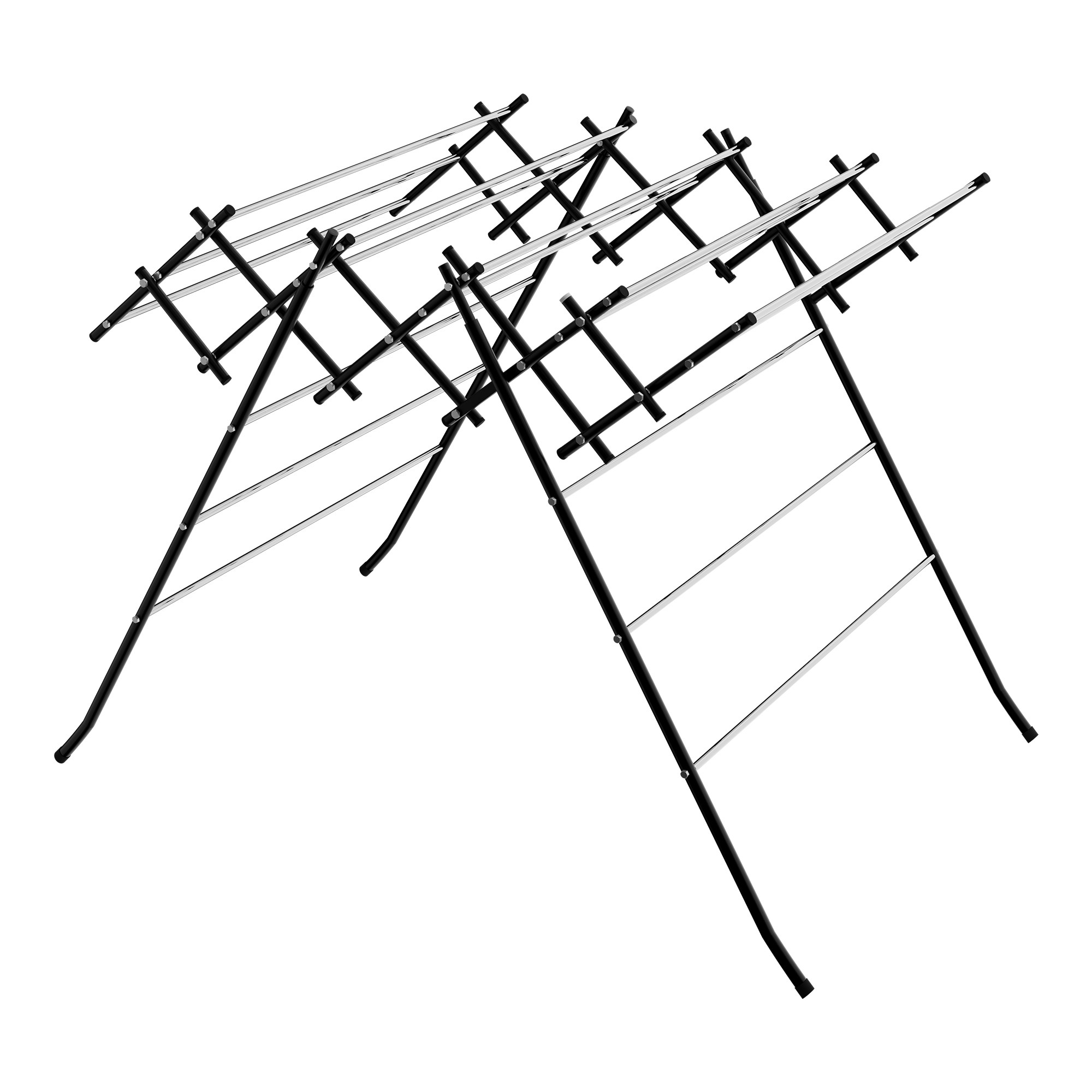 Kuber Industries Stainless Steel Cloth Stand for Drying Clothes Foldable  Zig Zag Cloth Dryer Stand for Balcony  Smart Design with 17 Hanger Rods  2 Sided Hanger  Black