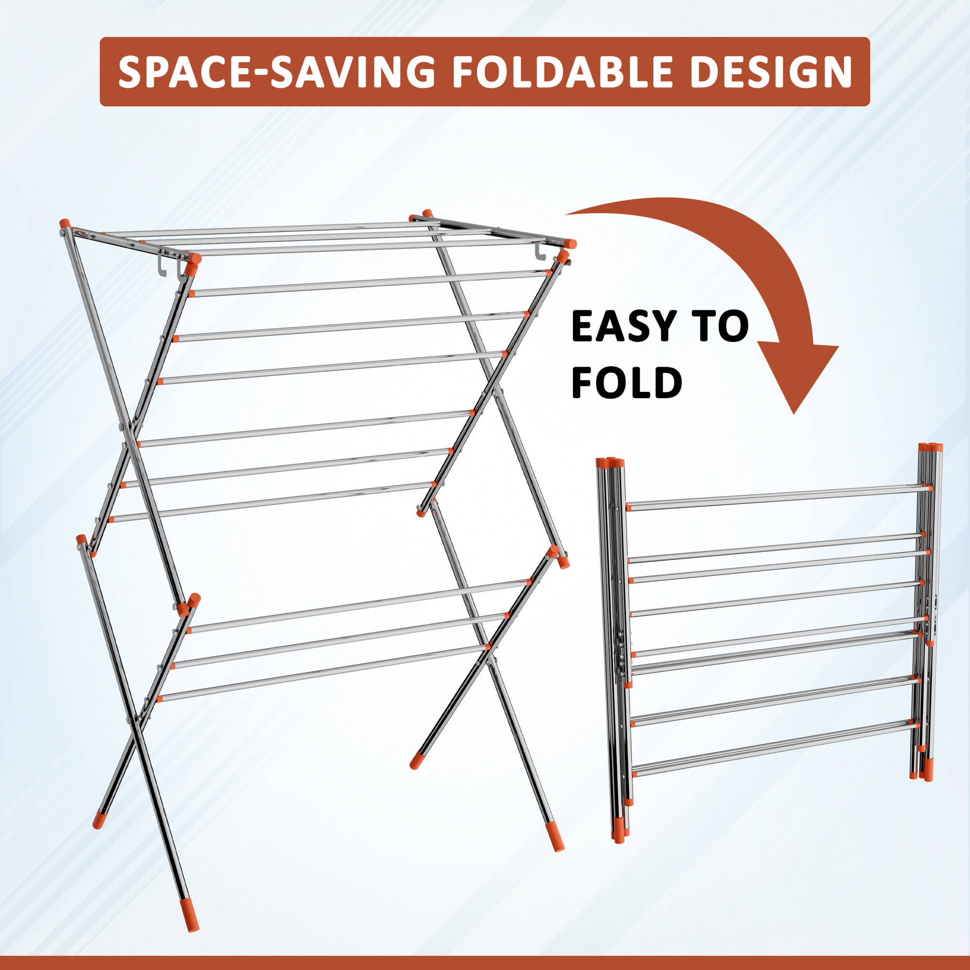 Kuber Industries Stainless Steel Cloth Stand for Drying Clothes Foldable  Zig Zag Cloth Dryer Stand for Balcony  Smart Design with 13 Hanger Rods  Silver