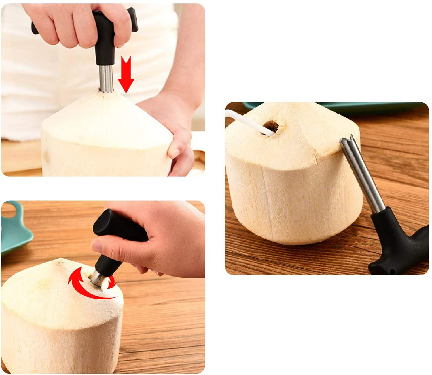 kuber industries Stainless Steel Coconut Opener Coconut Knife Opener Coconut Opening Fruit Knife Tool (Black)