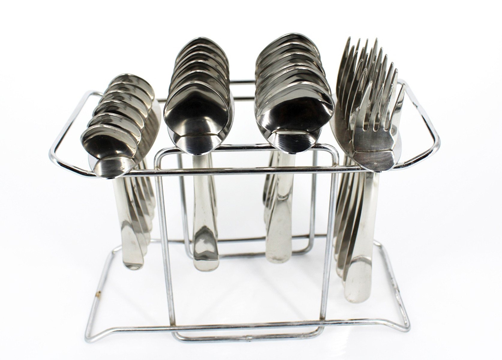 Kuber Industries Stainless Steel Cutlery Set, 6 Table Spoons, 6 Tea Spoons, 6 Forks, 6 Knives, 1 Stand,Set of 24 - Silver-KUBMART1334